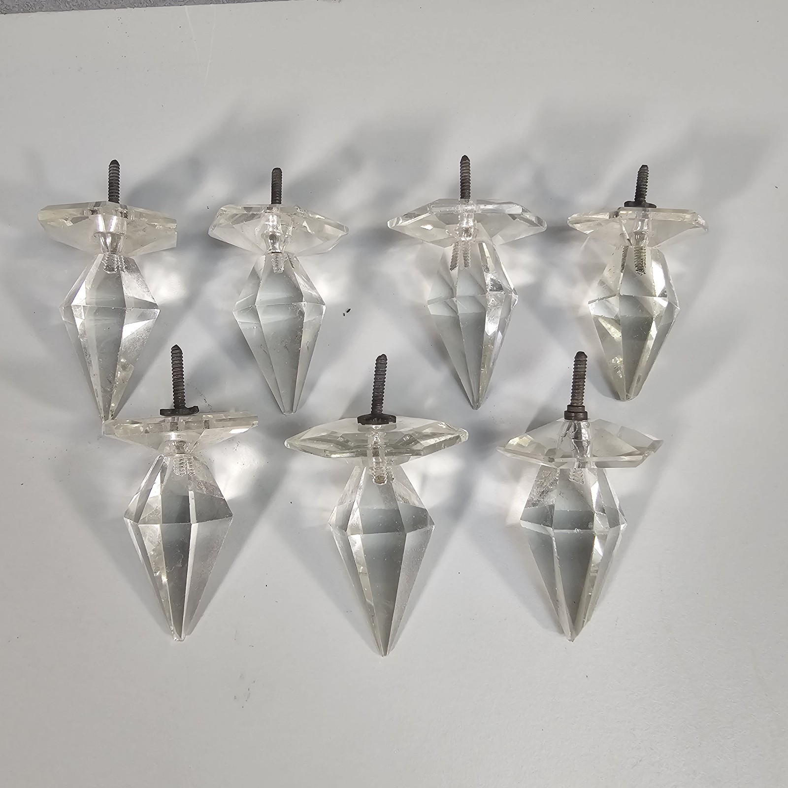 Drawer Pull Knobs Faceted Acrylic Set of 7 Clear Diamond Point Style Vintage