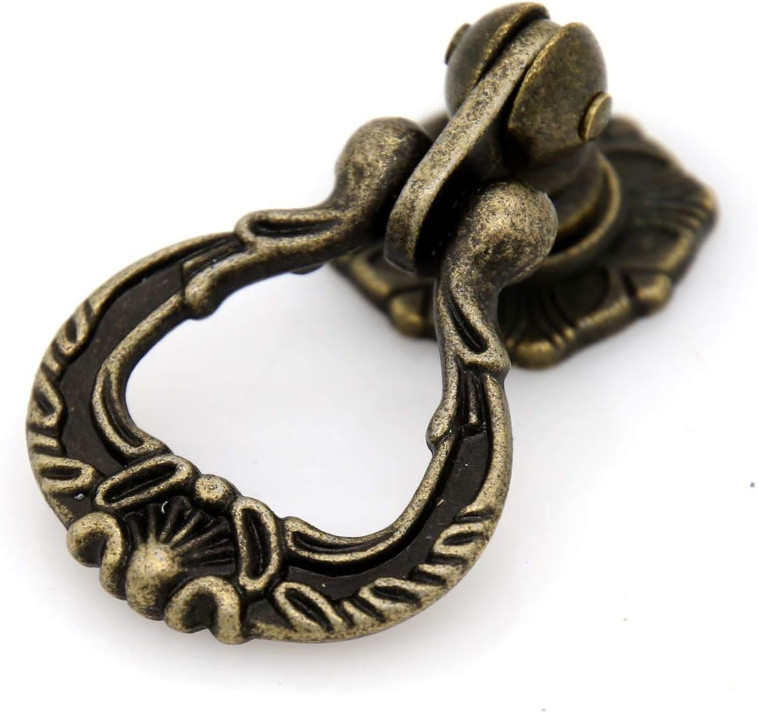 LXZ 4 Pcs Vintage Antique Brass Pendant Ring Pulls Drop Handles Knobs with Singl