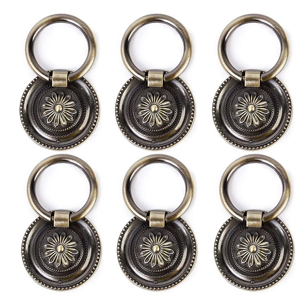 6 Pack Antique Drawer Pulls Bronze Round Dresser Knob Vintage Cabinet Handles