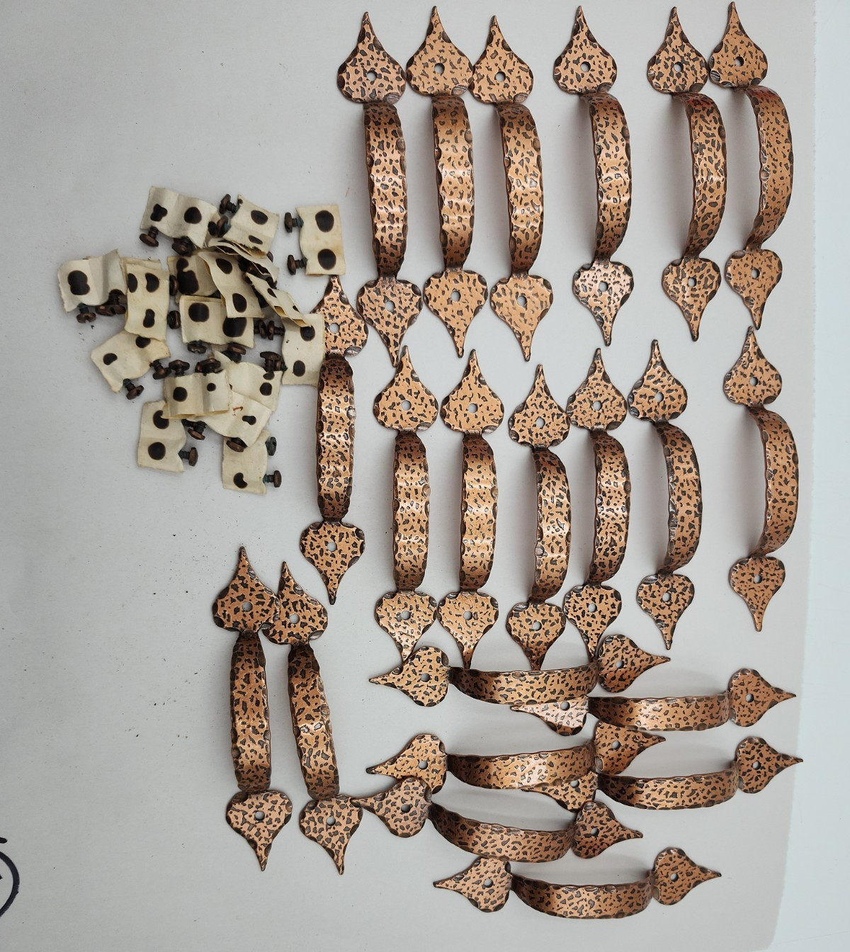 NEW NOS 21 Vintage 3.5 in. center hammered Copper Ajax drawer pulls drawer