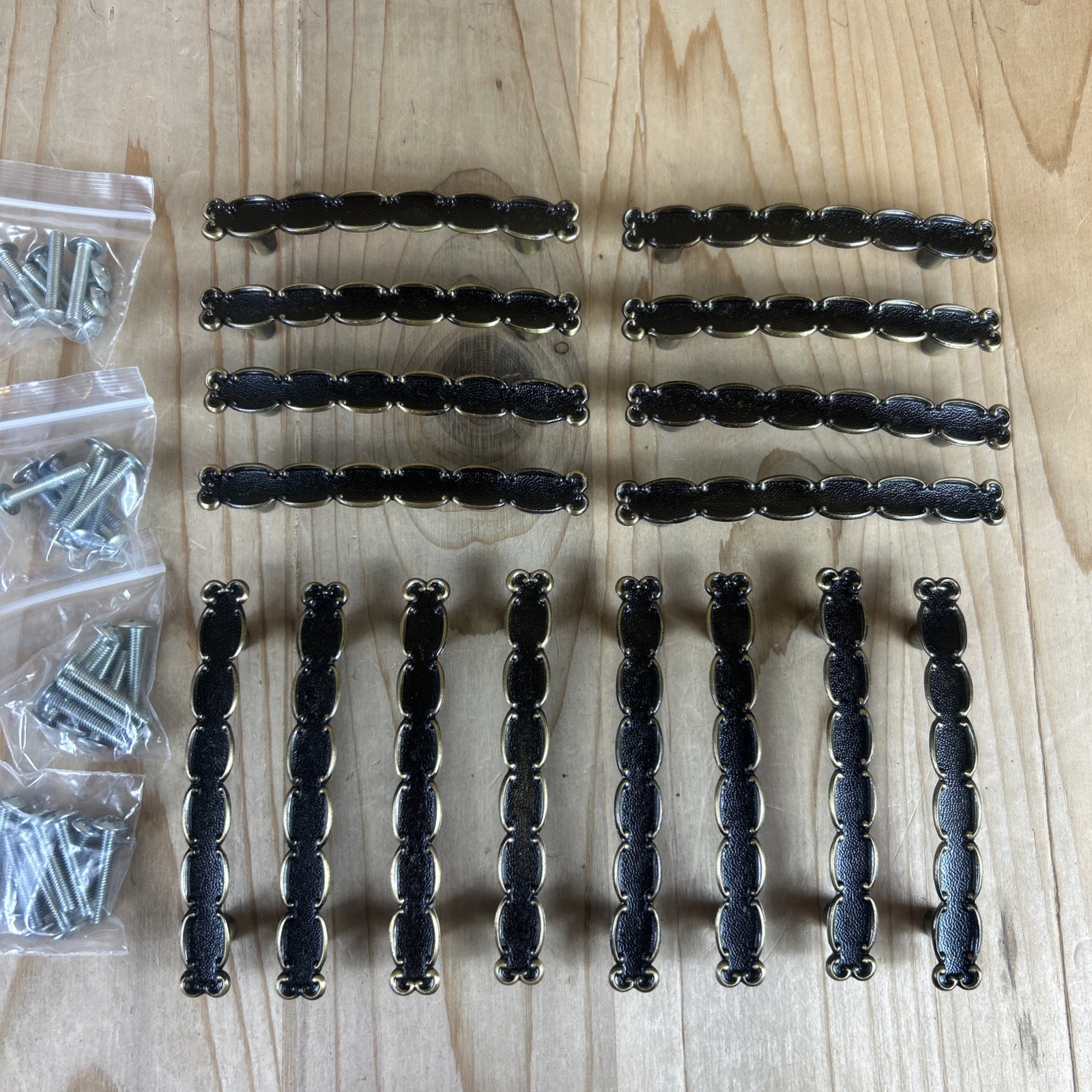 Vintage Drawer Pulls Cabinet Handles Set of 16 Jaybee Brass And Black Textured