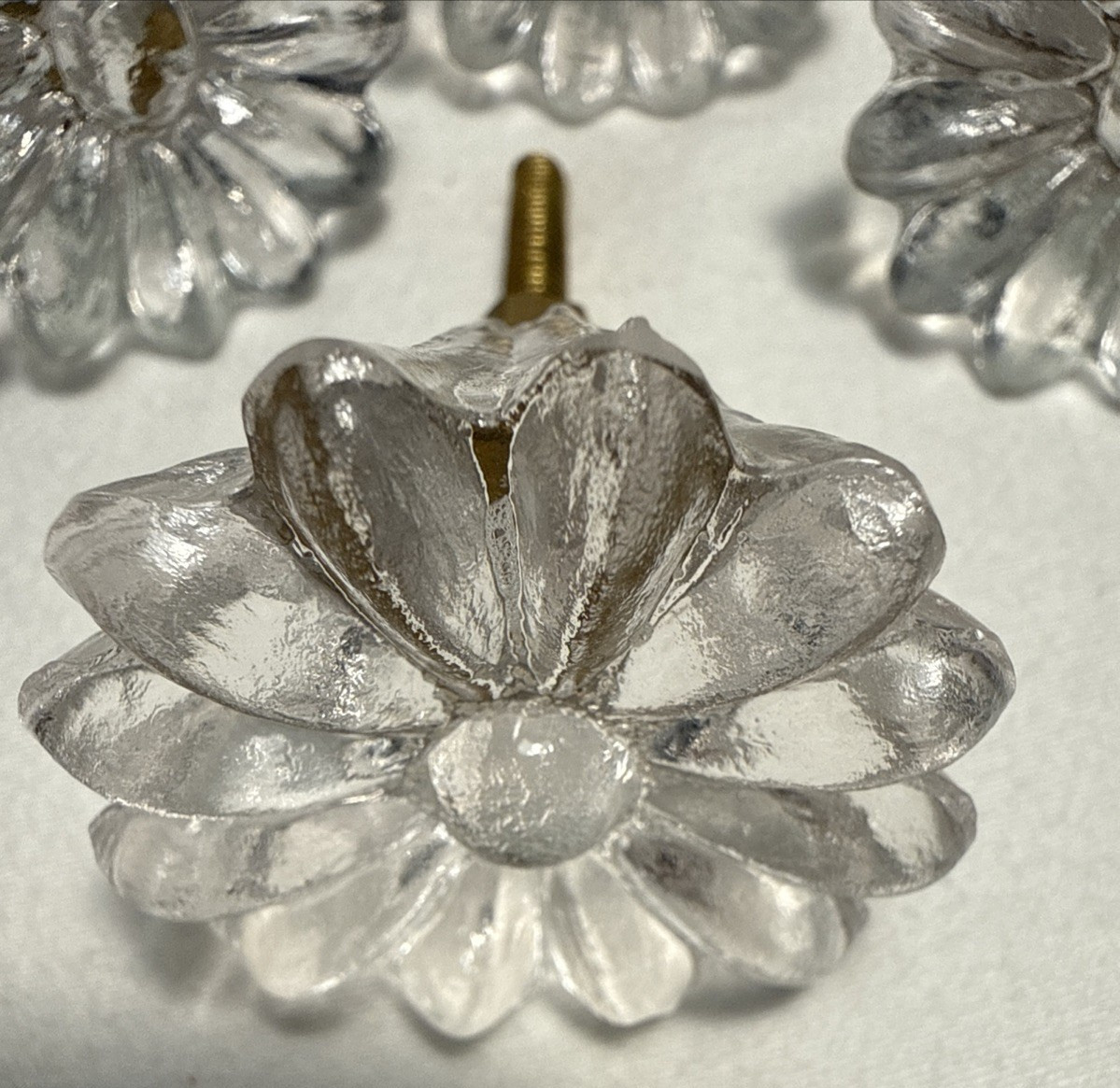 DRAWER CABINET KNOB PULL Flower Floral Clear Glass Fancy Chic Cottage LOT 4