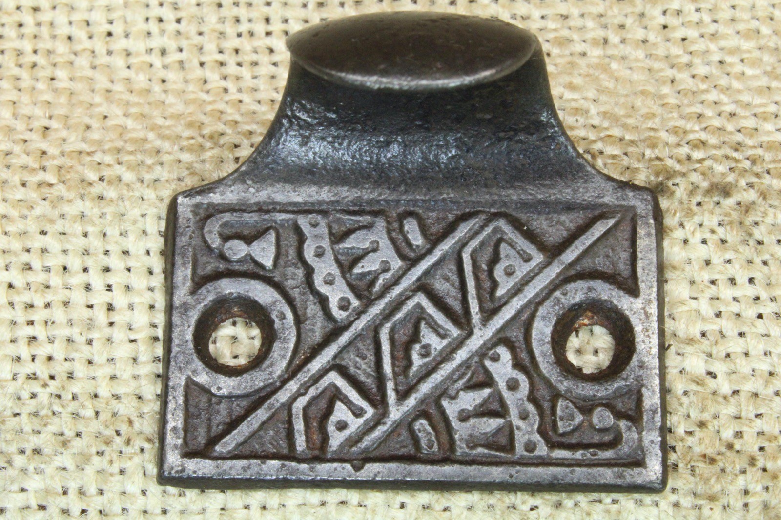 Old Window Sash Lift Pull Restored Cast Iron Eastlake Geometric Diagonal Pattern