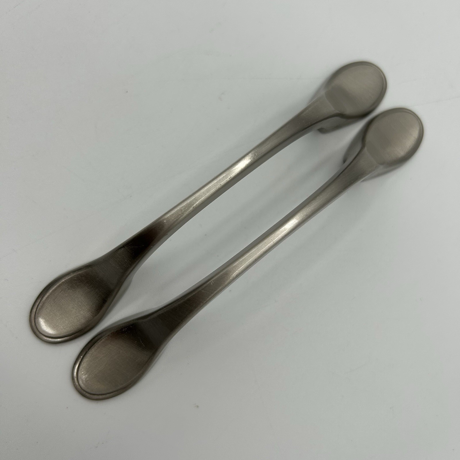 Vtg 3″ Spoon Foot Pull Knob, Brushed Nickel Drawer Pull Cabinet Door, VGC (2)