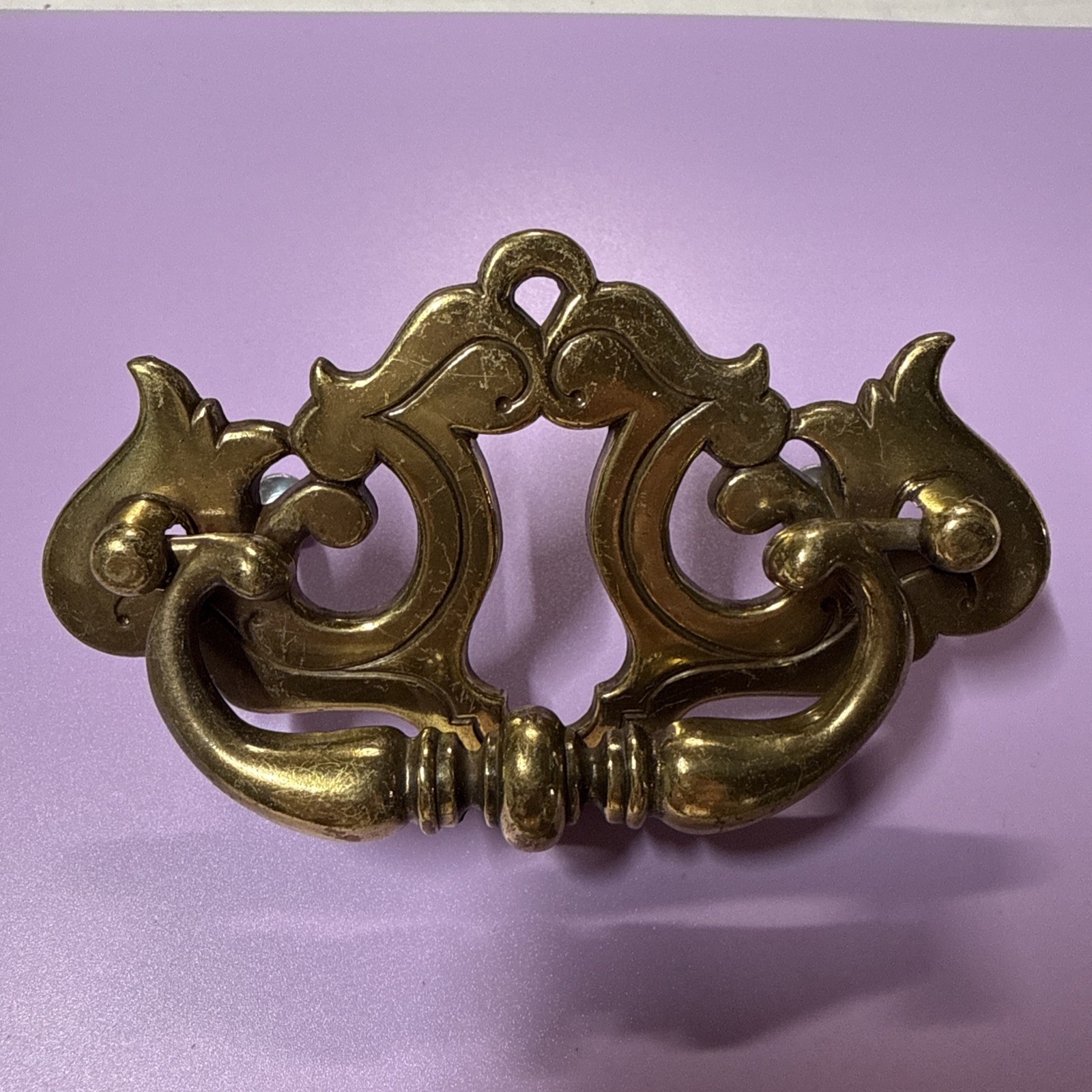 6 Lot Vintage Drawer Pull Brass 1984 Colonial Chippendale Hardware 4 3/4 X 2 3/4