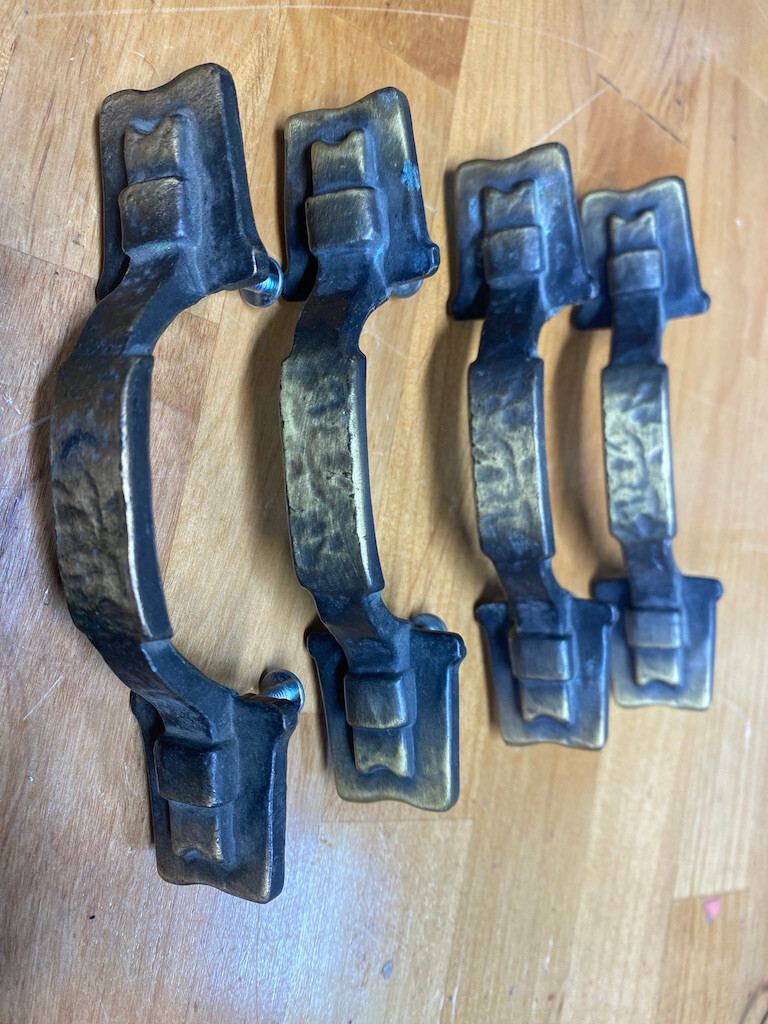 4 vintage 5 1/4″ bronze tone drawer pulls for restoration or vintage project