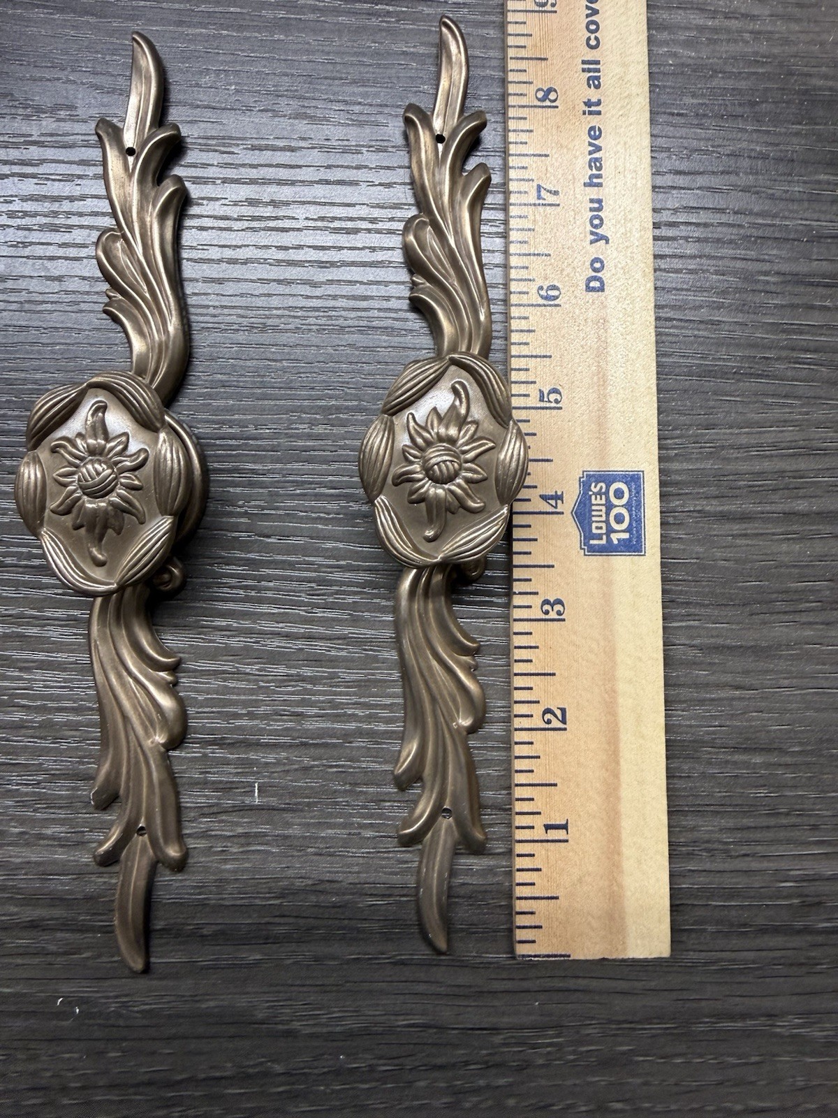 2 Vintage KBC Brass Cabinet Knobs w Backplate In Rose Spain Baroque Rococo (57)