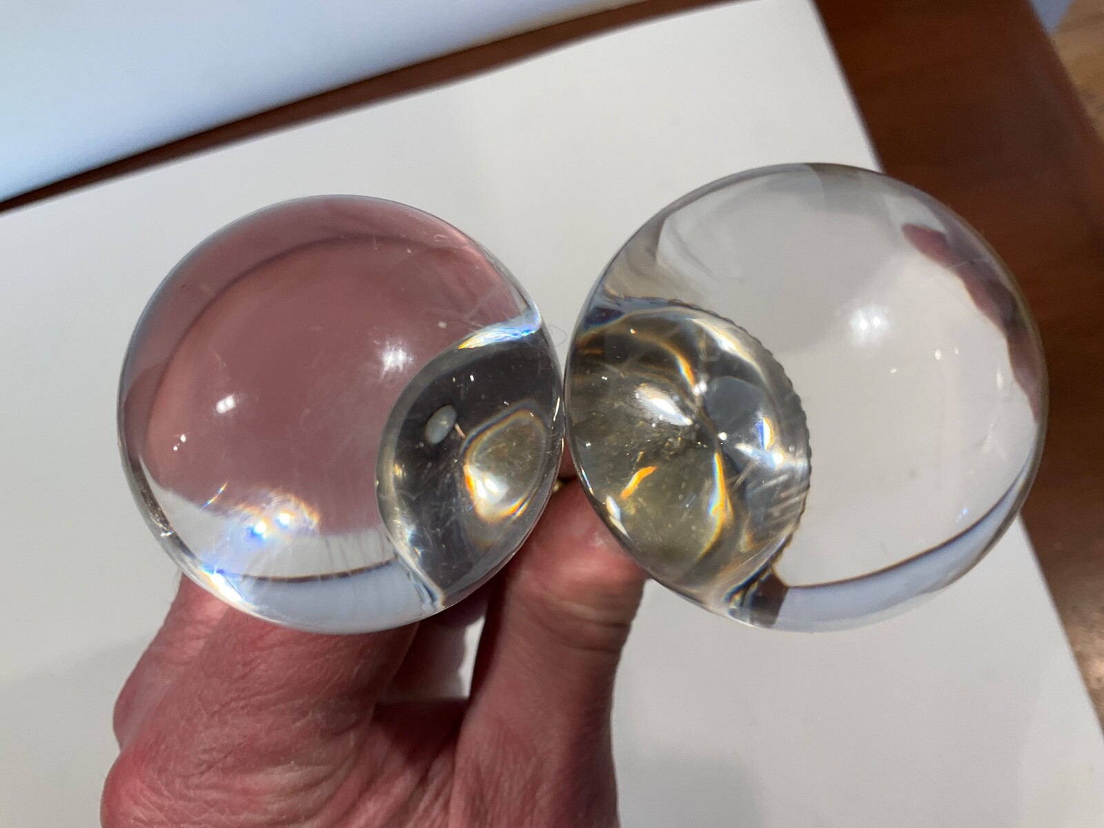 Vintage Round Glass Ball Drawer Pulls / Cabinet Knobs w/Brass Collar Backplate