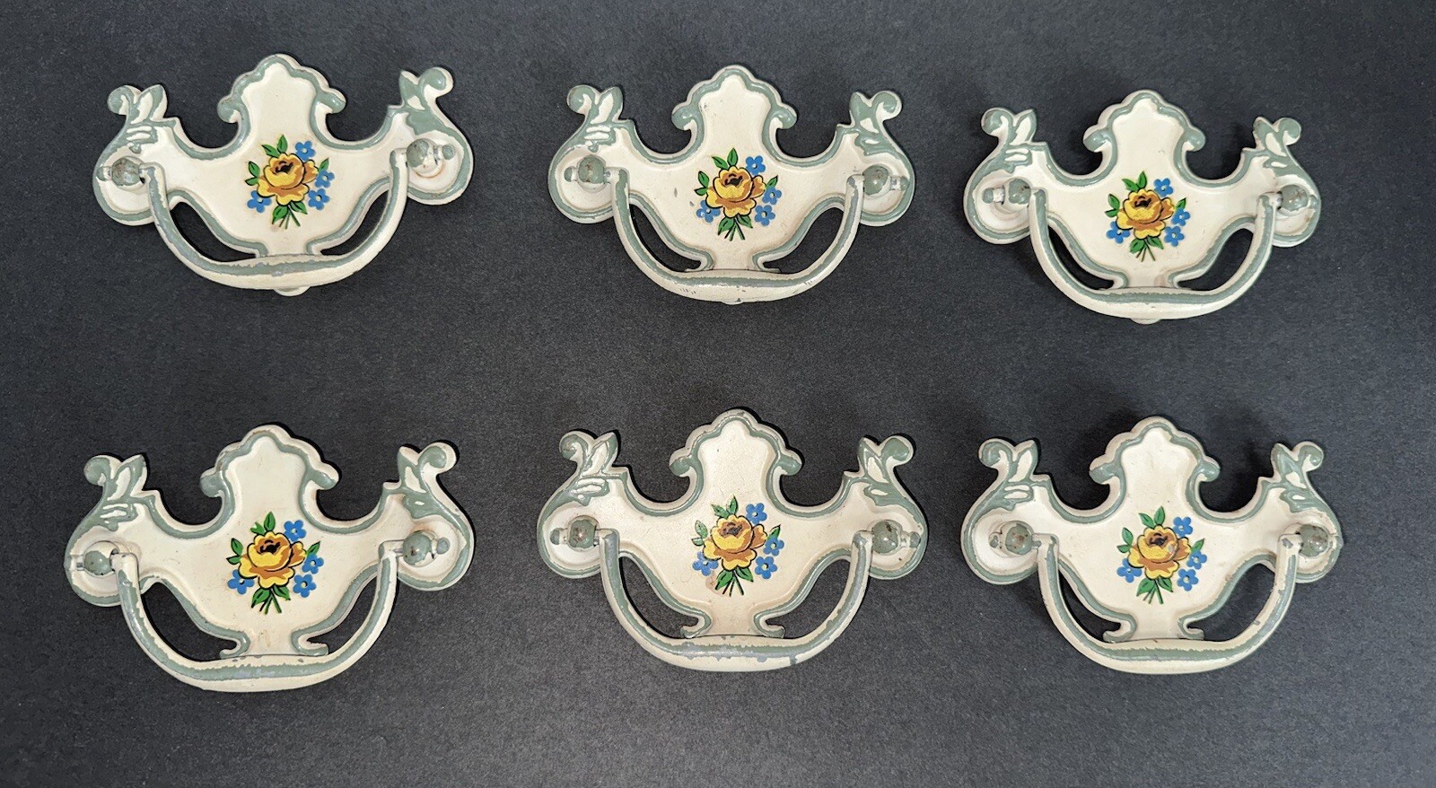 Vintage Porcelain Painted French Provincial Country Drawer Pulls Handles 6