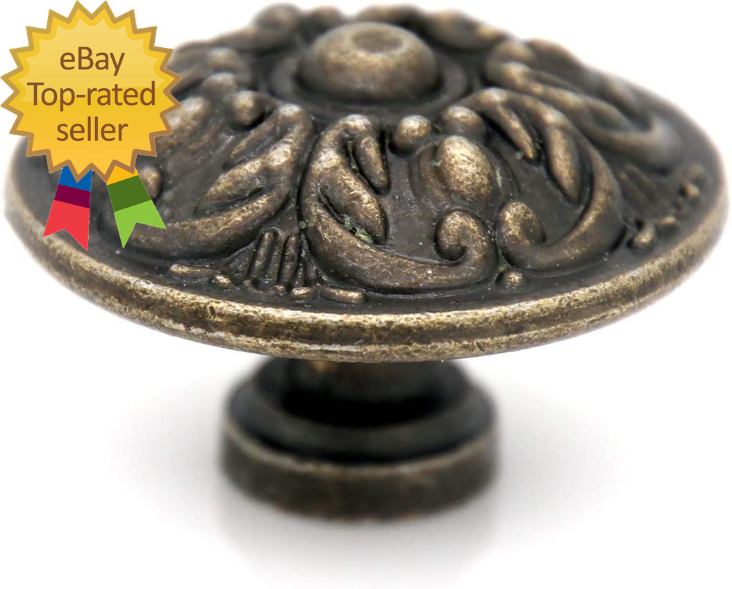 6 Pcs Vintage Antique Brass Knobs Handles Pulls with Flower Pattern for Cabinet