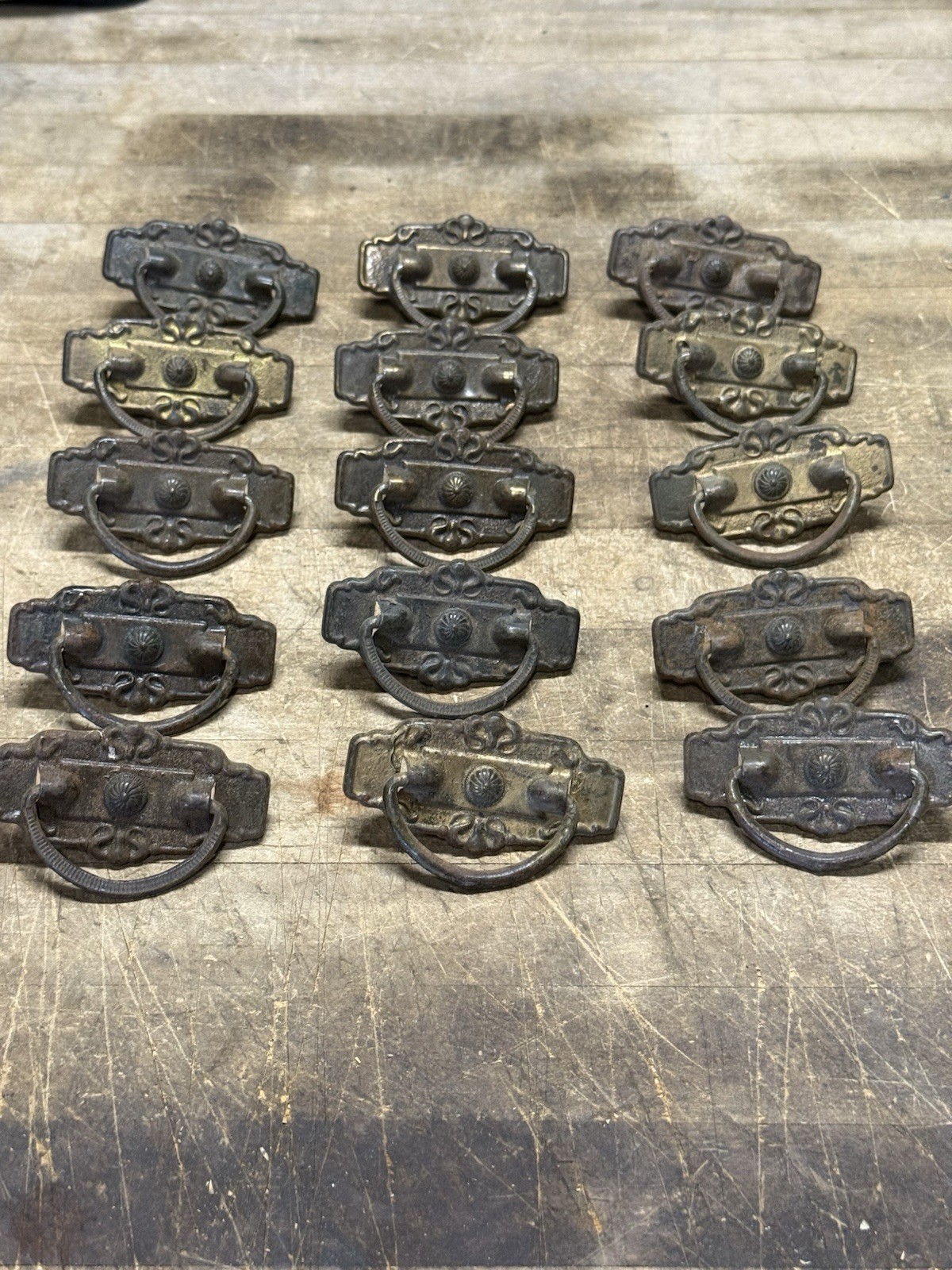 Antique Lot 15 Drawer dresser Pulls Cabinet Pulls- Detailed! – COMPLETE READY