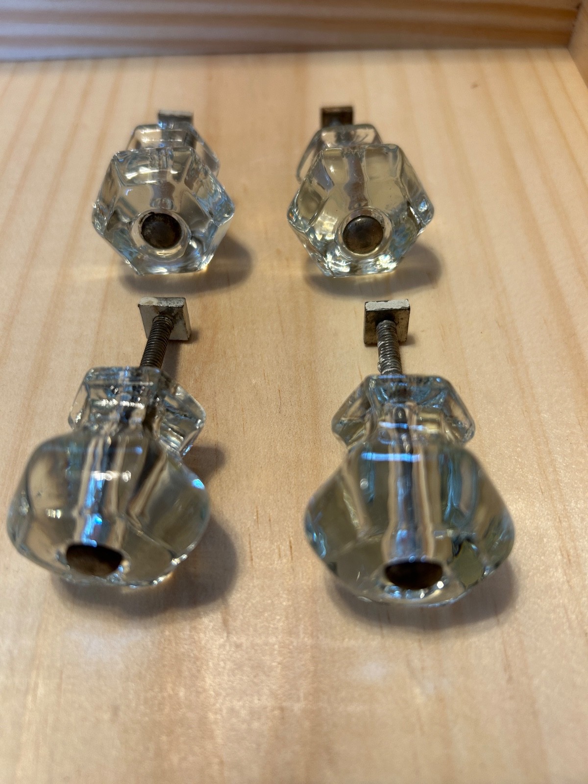 SET 3 + 1 1.125″L X 1.125W Antique Glass Drawer Pulls Knobs Hexagon 1920s