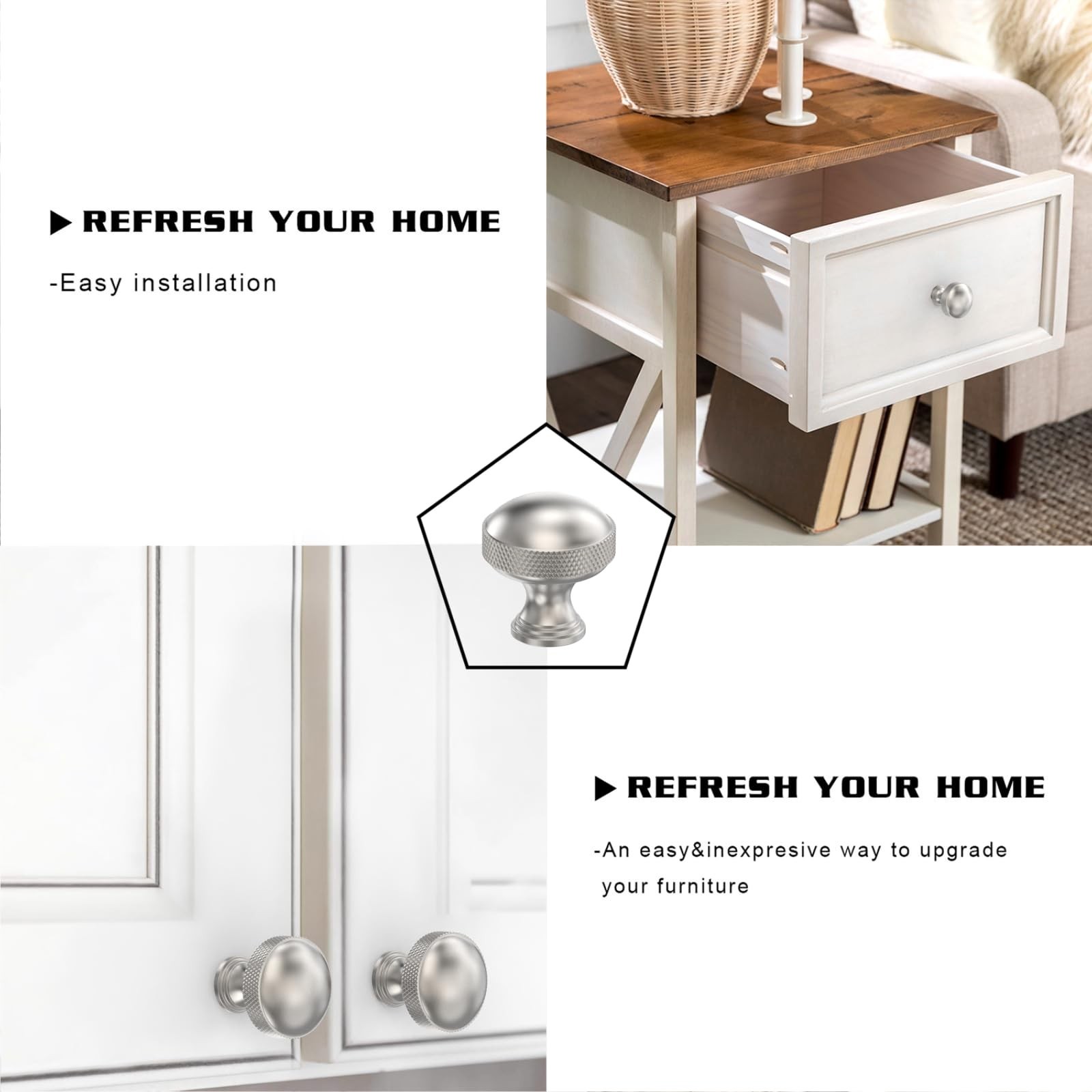 10 Pack Satin Nickel Cabinet Knobs Kitchen Knurled Cabinet Knob Brushed Nicke…