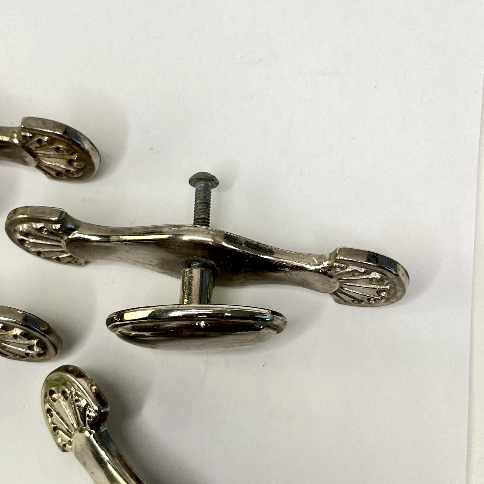 Four Vintage Drawer Pulls Handles Lot of Oval Knobs brushed nickel plate C