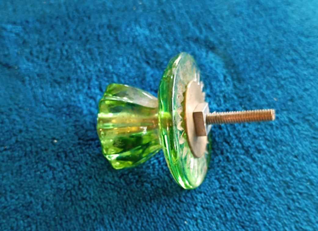 Vintage 1.75 in. Fluted Green Glass Cabinet Knob
