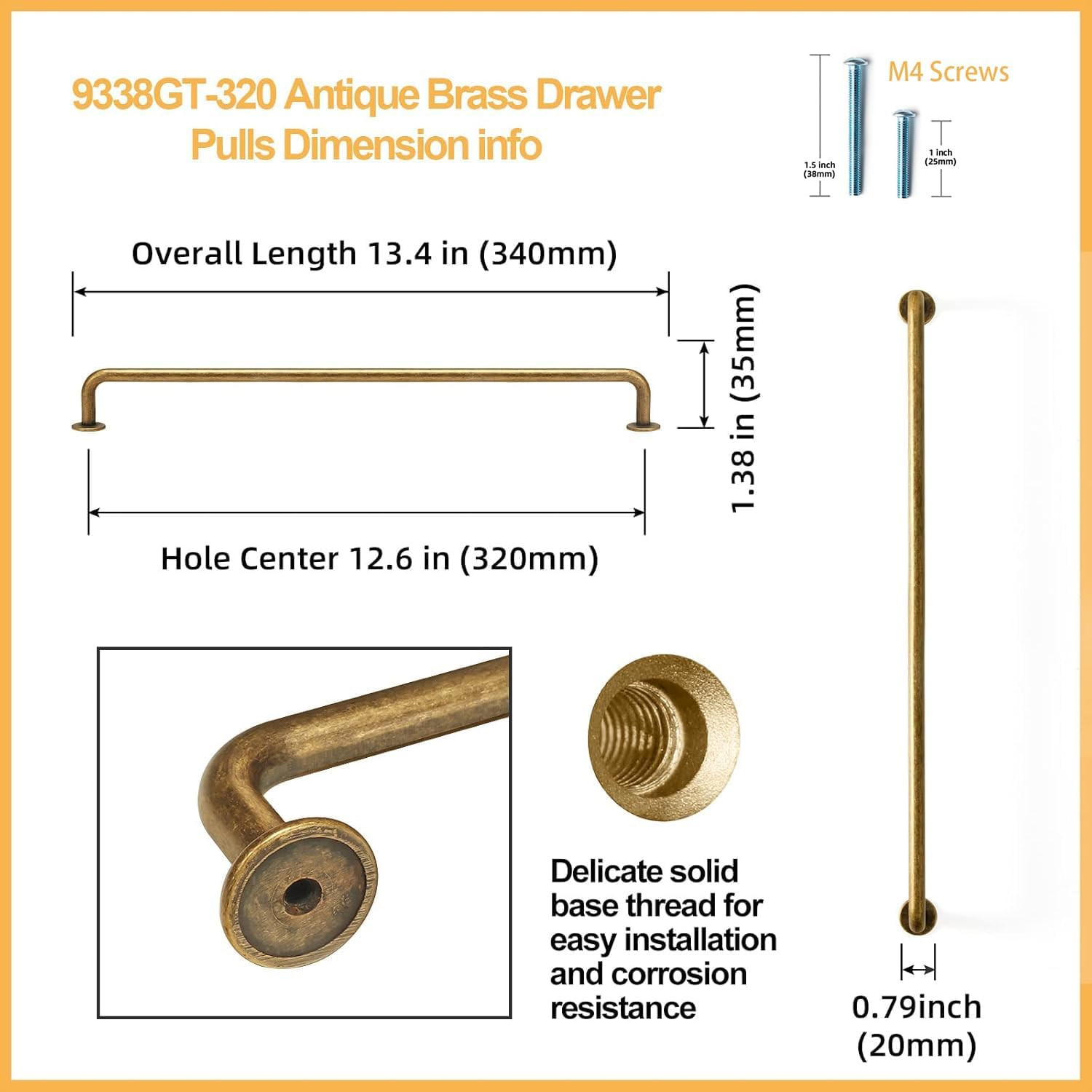 6 Pack Antique Brass Cabinet Handle Drawer Pulls, 12.6″ C-C Vintage Bronze Retro