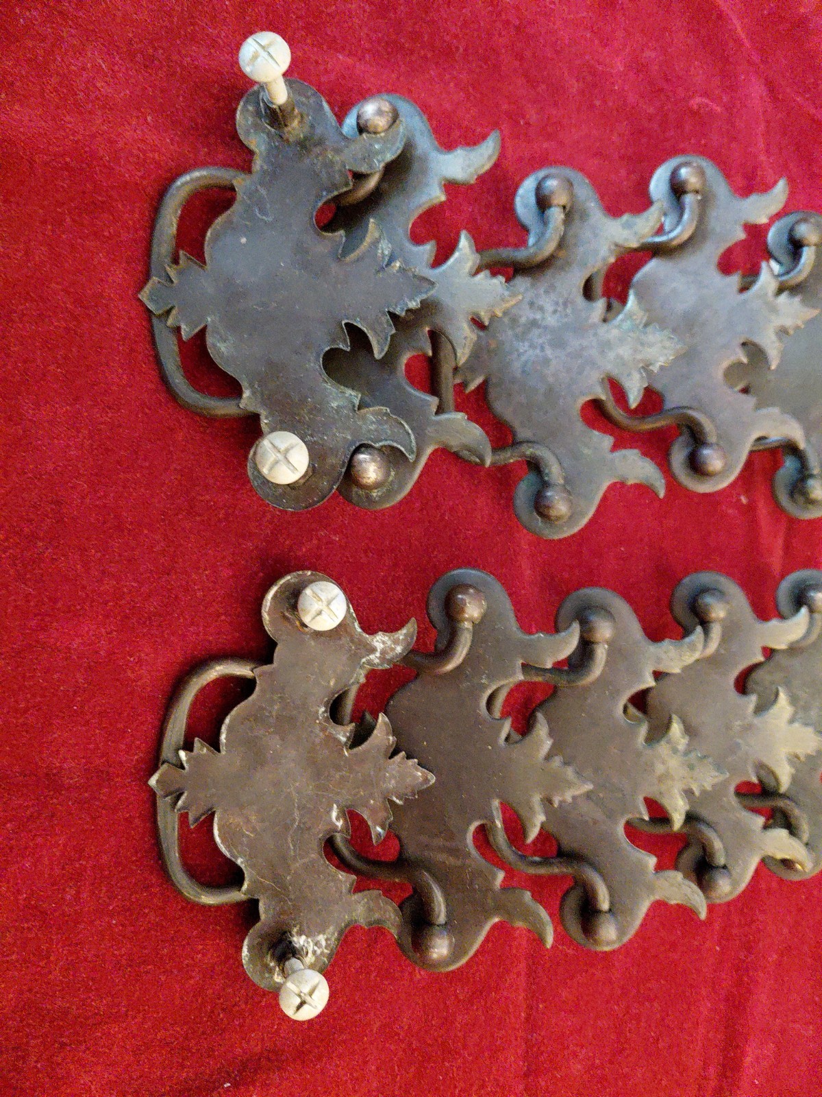 Lot of 10 Chippendale Batwing Brass Drawer Pulls with Handles & Screws W/ Patina