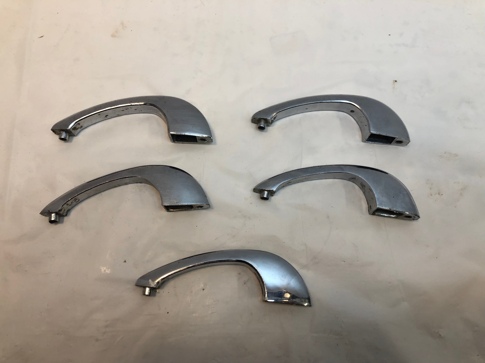 5 Vintage MCM Chrome Drawer Pulls Ribbed Cabinet Door Handles 3.5″ Centers