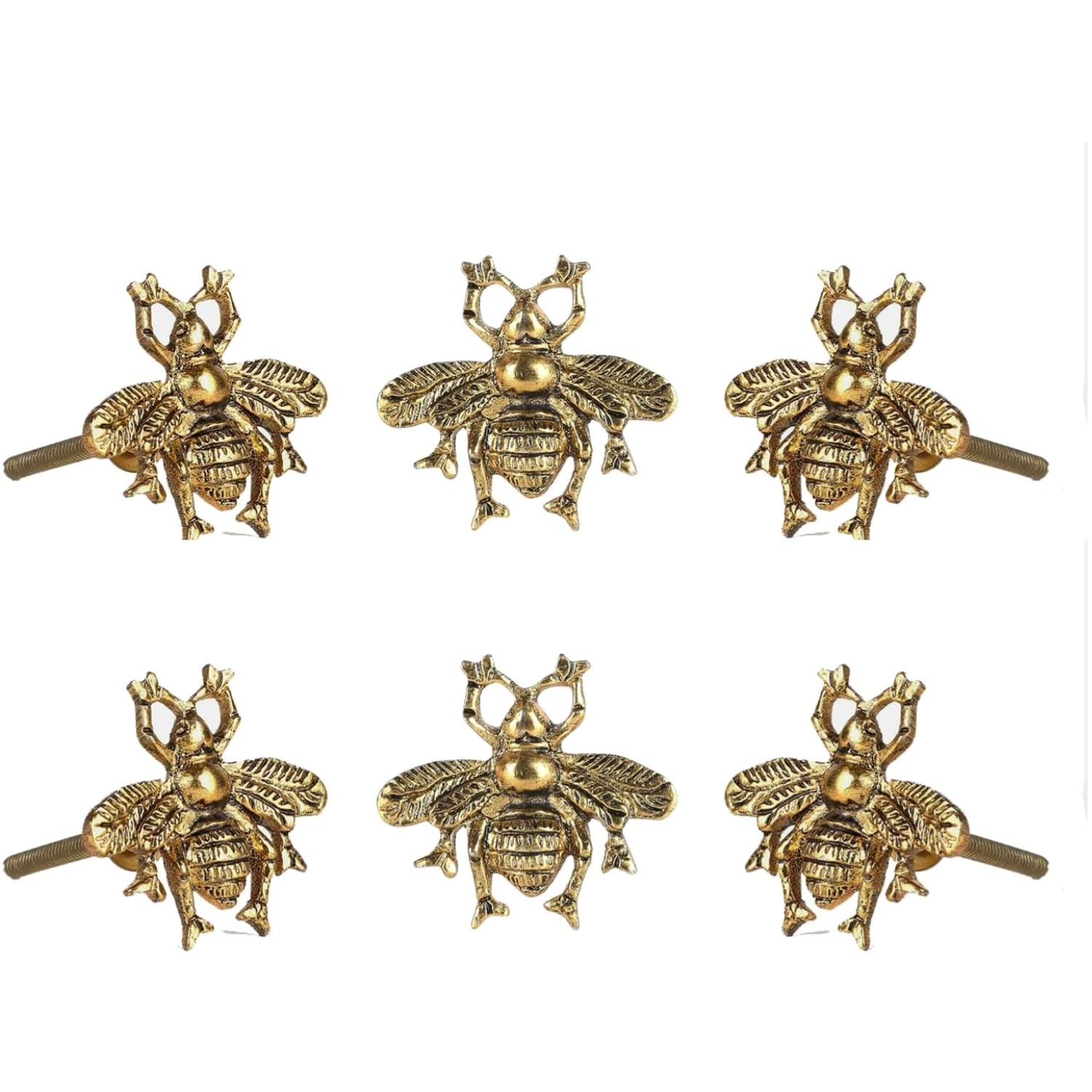 Distinctive Vintage Brass Knobs – 6 Set in Antique Gold for Cupboards & Dressers