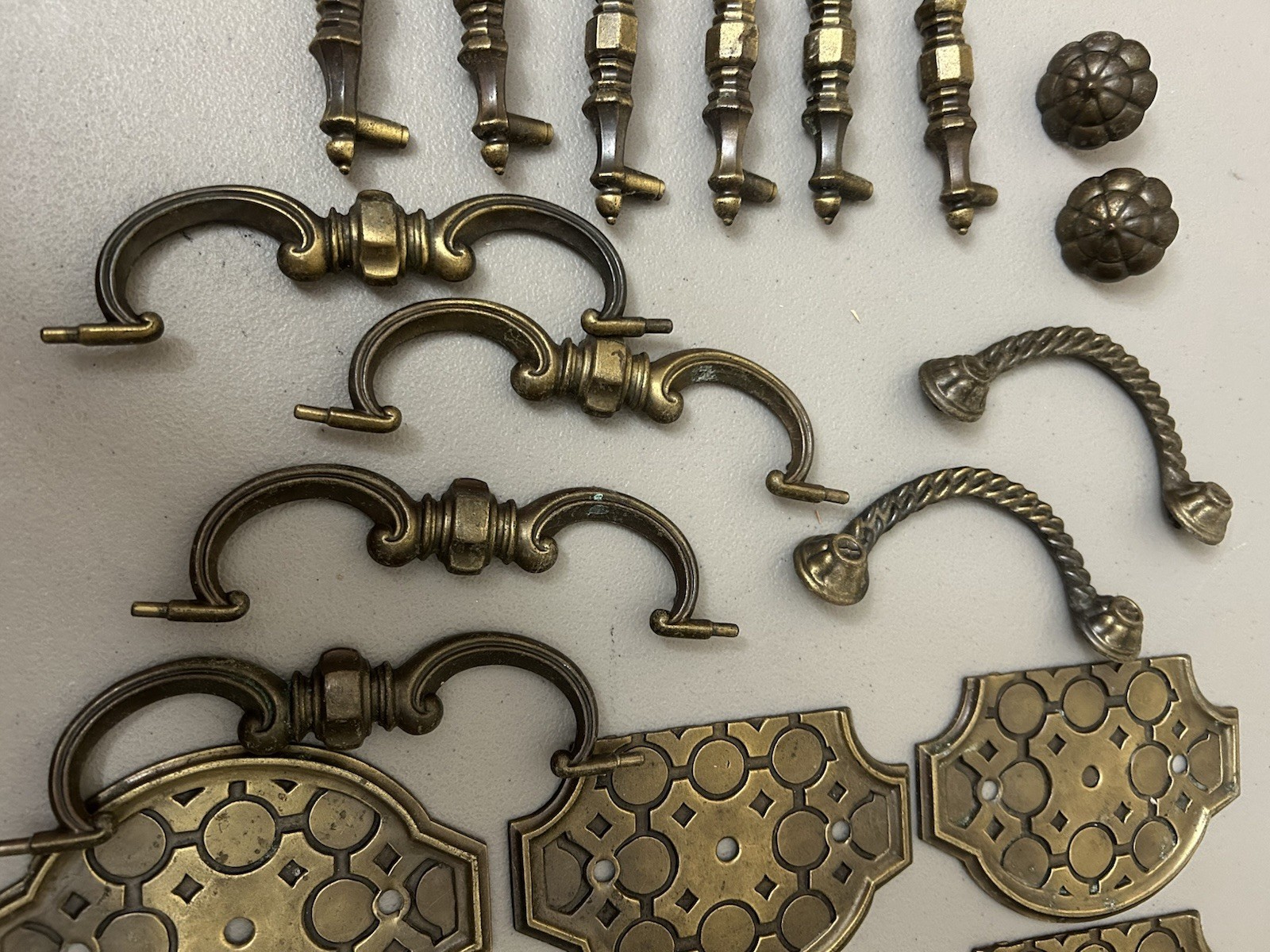Antique Vintage Parts Lot  Metal Drawer Pulls Flowers And More