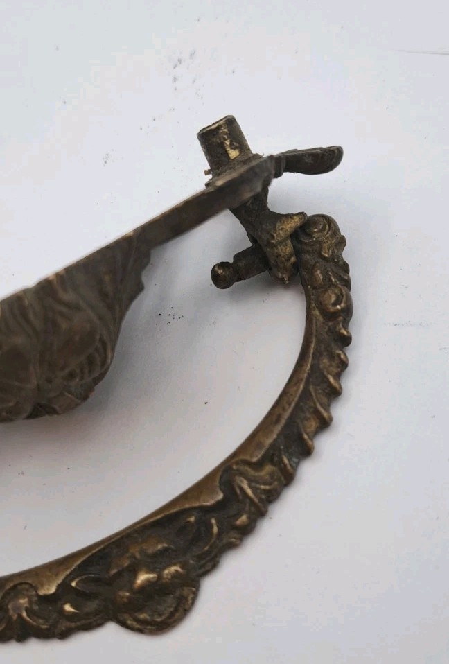 Antique Lion Face Drop Bail Pull Drawer Cabinet Handle Ornate Old Brass Hardware