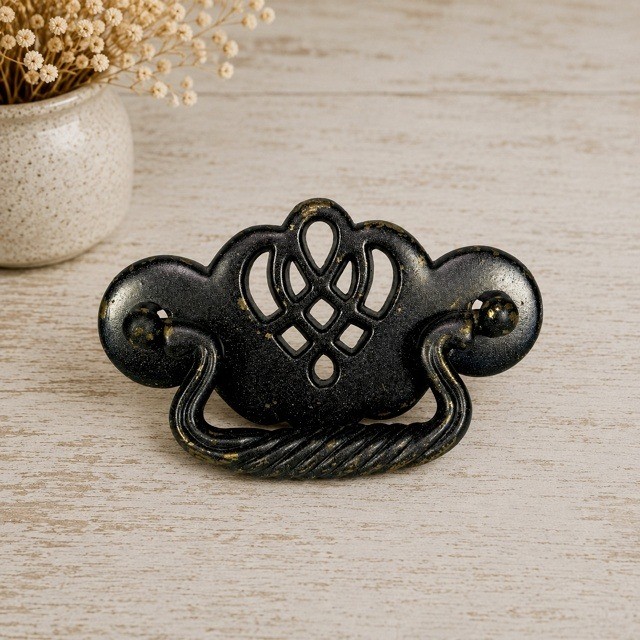 Vintage Black Brass Batwing Chippendale Drawer Bail Pull 2.5″ Center Handle