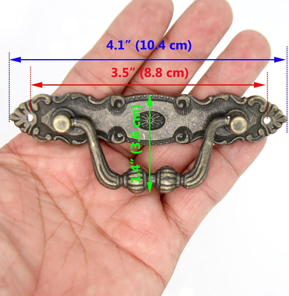 4 Pcs Vintage Antique Brass Bail Pull – Drop Pull Handle for Drawer Cabinet Dres