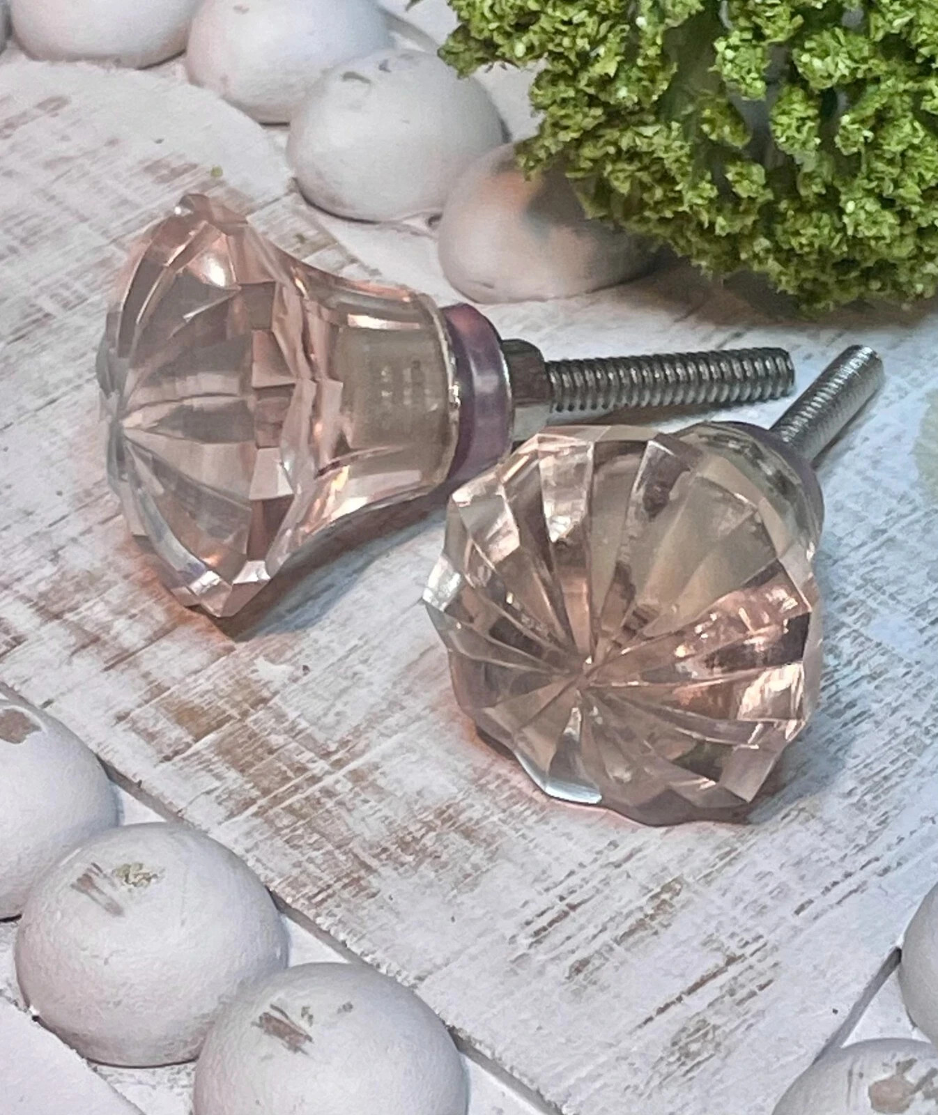 4; VINTAGE HOLLYWOOD REGENCY GLASS KNOBS + 2 Pink/Peach Glass knobs