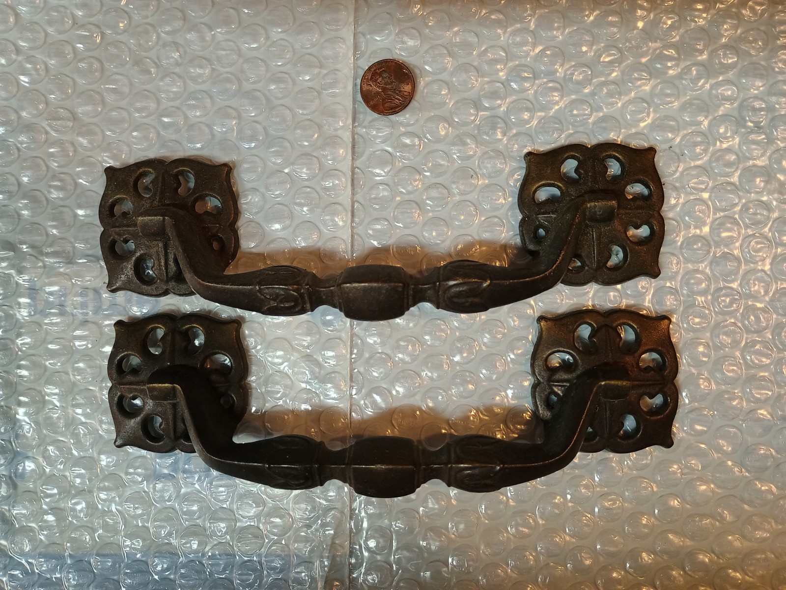 Set 2 Large Vintage 70s Solid Brass Celtic Drawer Handles Pulls 5 5/8” Centers