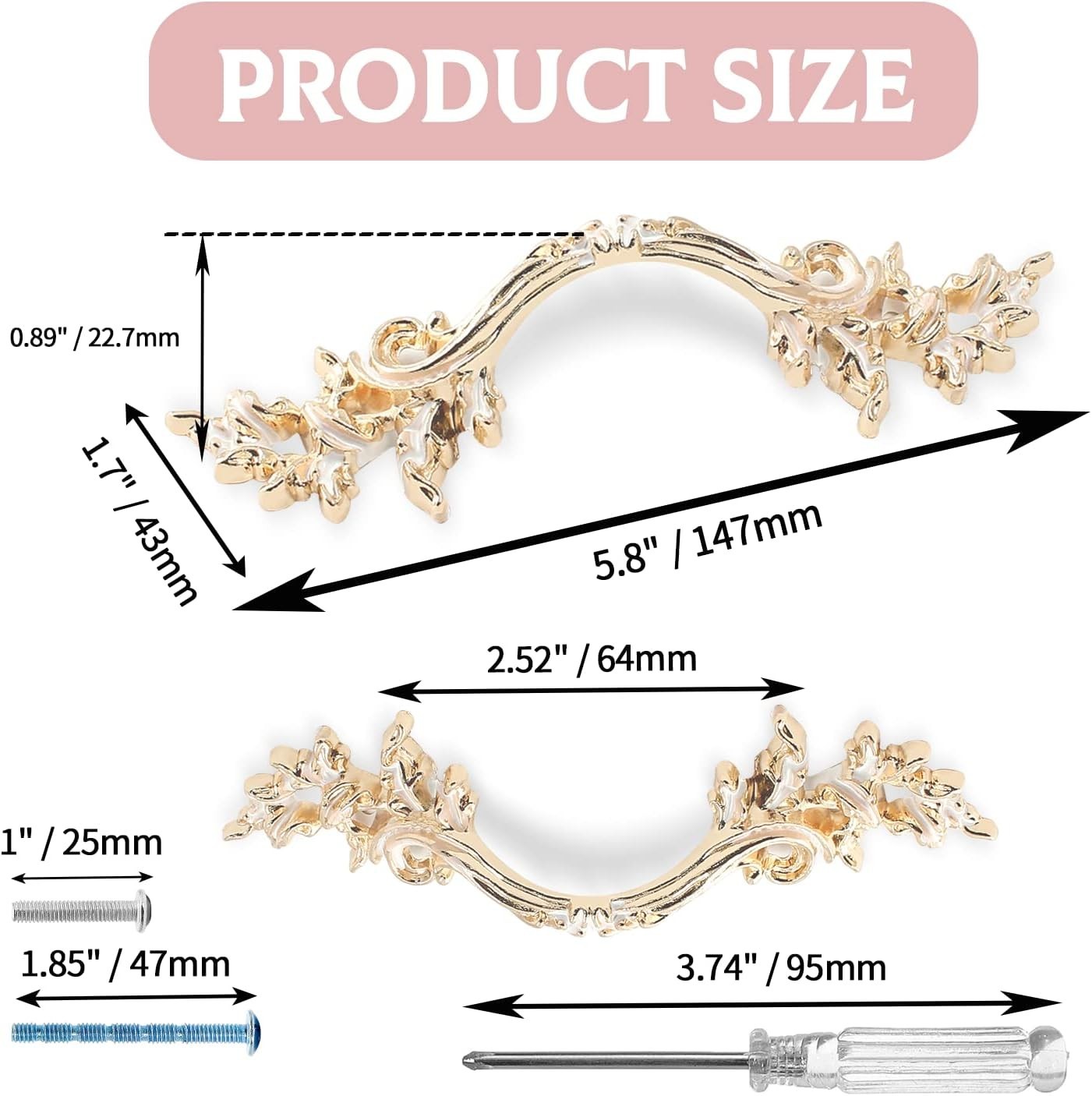 Stylish Gold & White Cabinet Handles 64mm – Durable Zinc Alloy Pulls, Set of 2