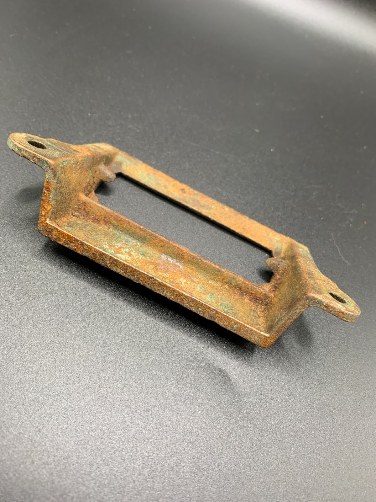 Antique Ornate Eastlake rectangular drawer handle pull with window cast Brass