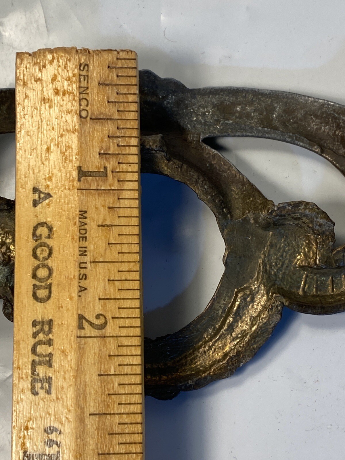 Antique Pair French Provincial Handles Solid Brass 6” Wide 4” Between Screw