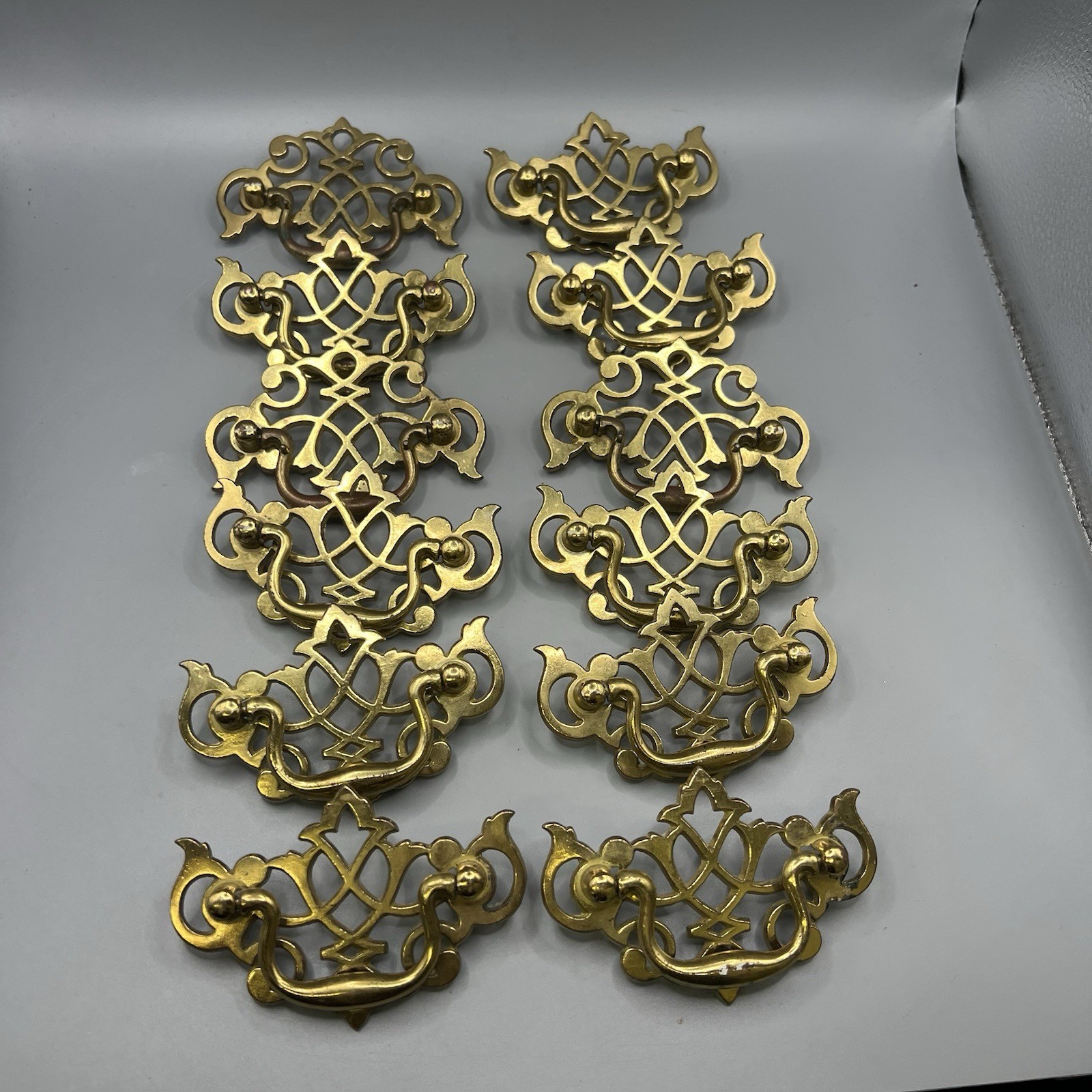 Vintage Lot (12) KBC Brass Plated Batwing Drop Bail Drawer/Cabinet Pulls