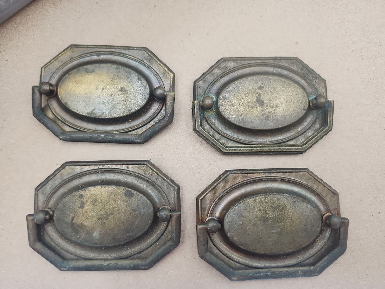 Vintage Brass Drop Bail Drawer Chest Cabinet Pull Elongated 8 Sided Octagon LOT