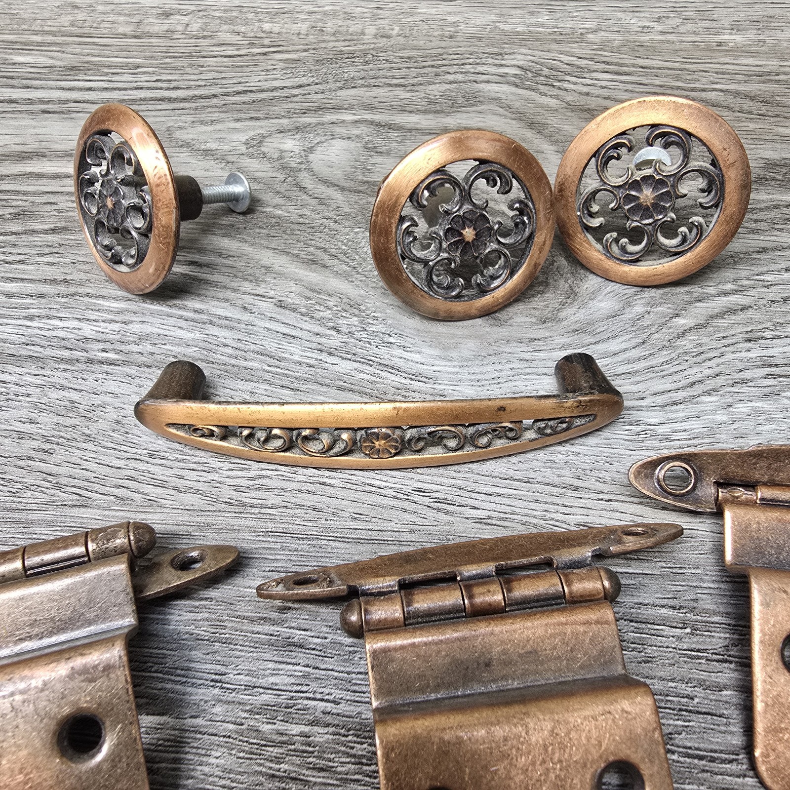 Vintage Ajax USA Furniture Hardware Set Hinges Pulls Knobs D-195824