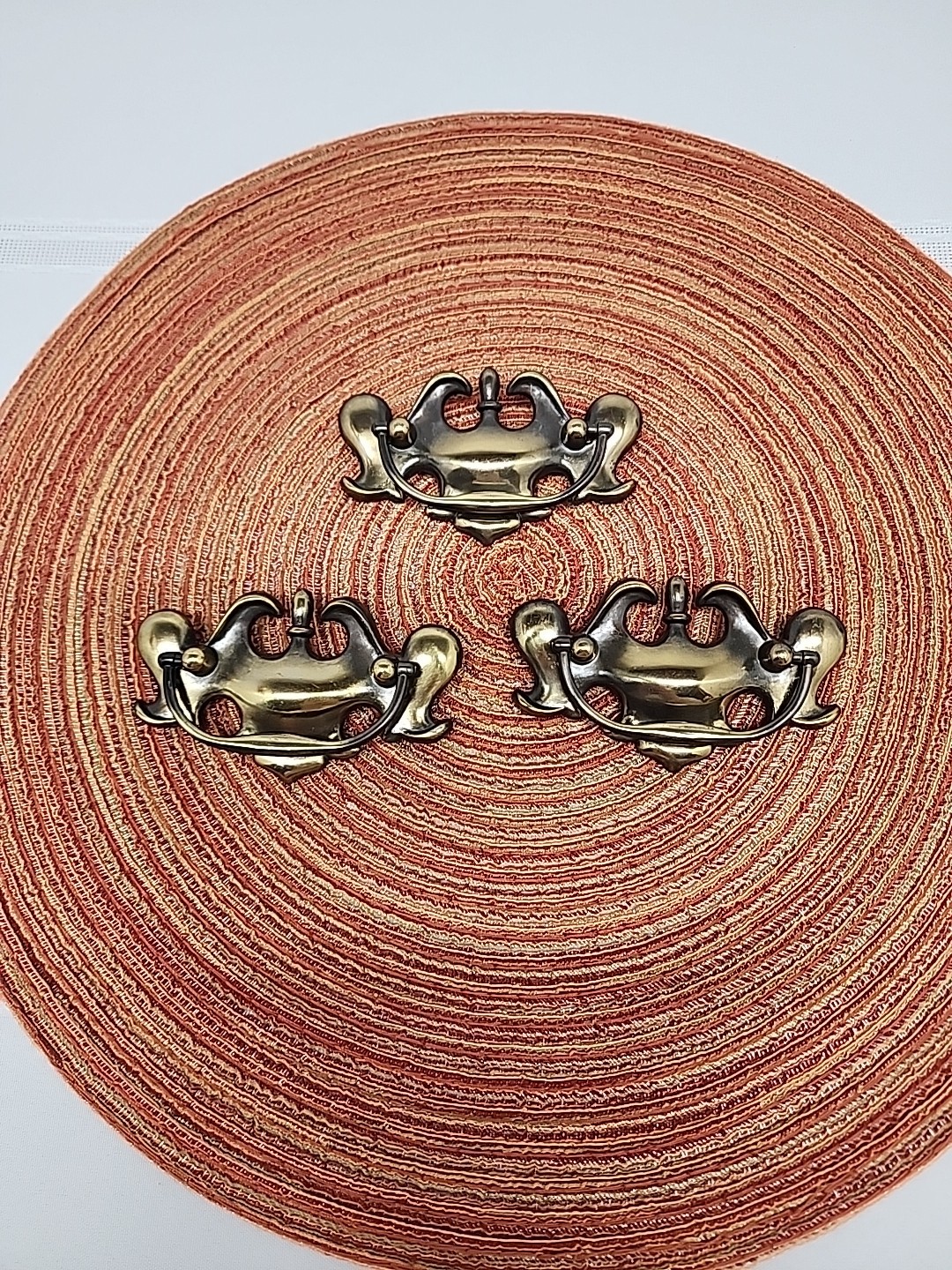 Vintage Chippendale/Victorian Style Brass Batwing Drawer Pulls Set Of 3 W Screws