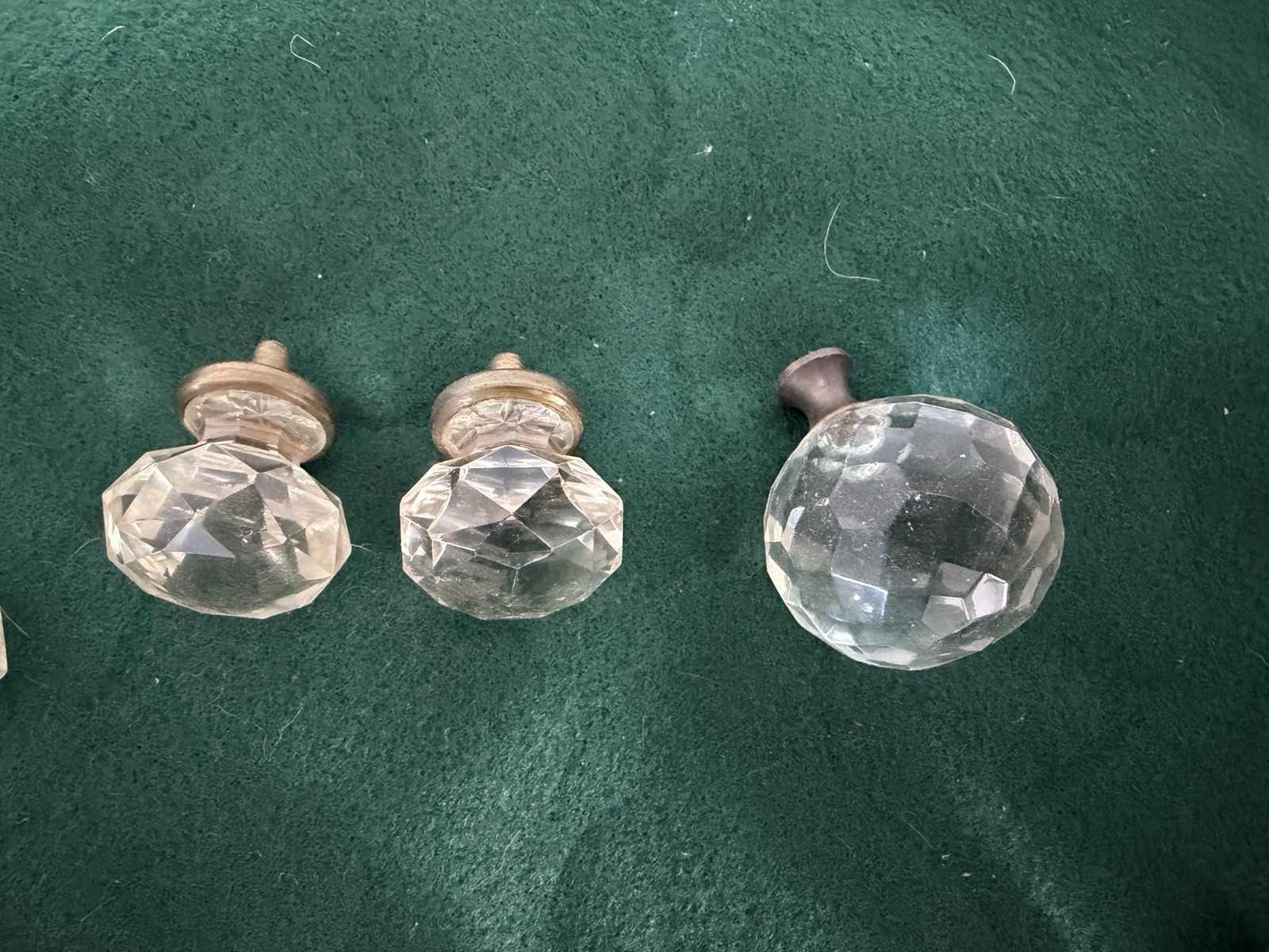 26 Assorted Antique Clear, Black, Purple Glass Drawer Pulls 2 Floral, 3 Faceted