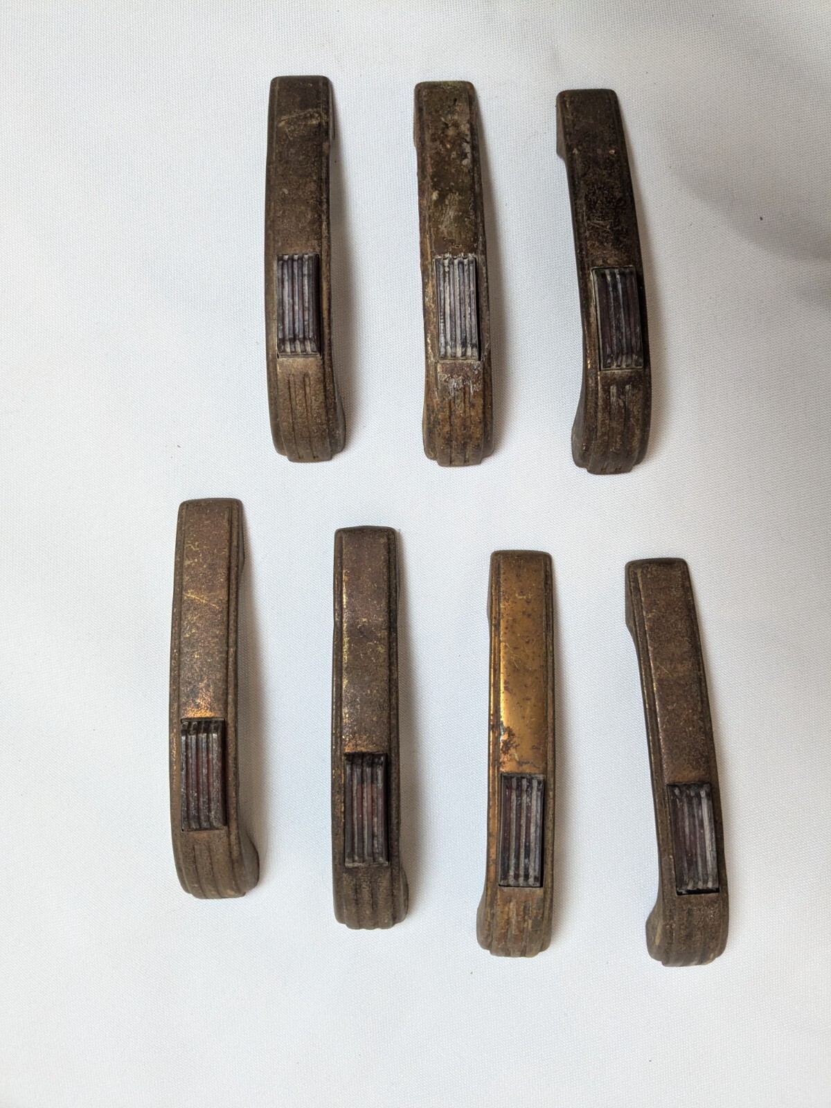 Set (7) 1940’s Amber Bakelite Art Deco Waterfall Drawer Pulls