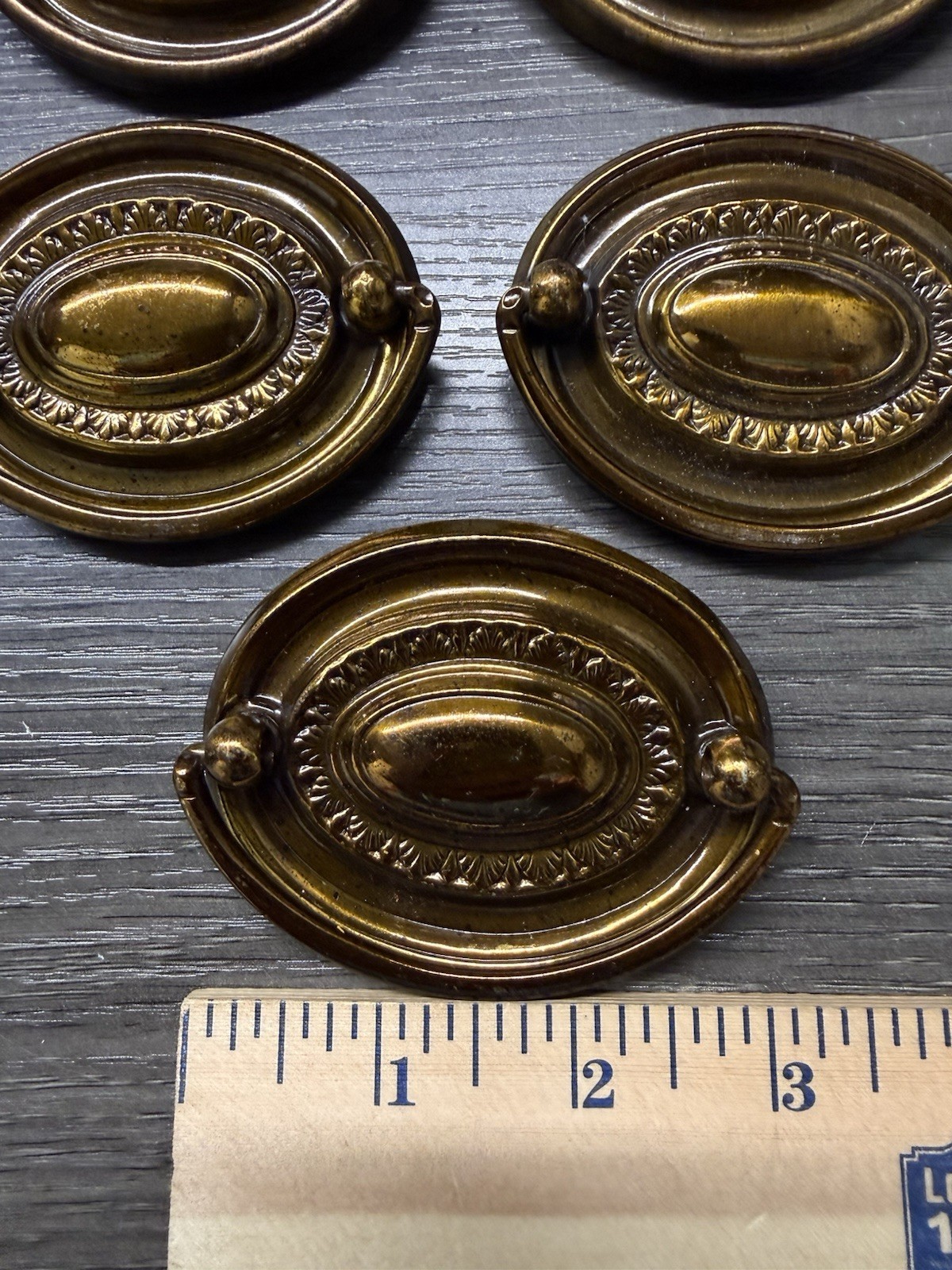 7 Vintage KBC Oval Hepplewhite Duncan Phyfe Style Brass Drawer Pull Rose (32