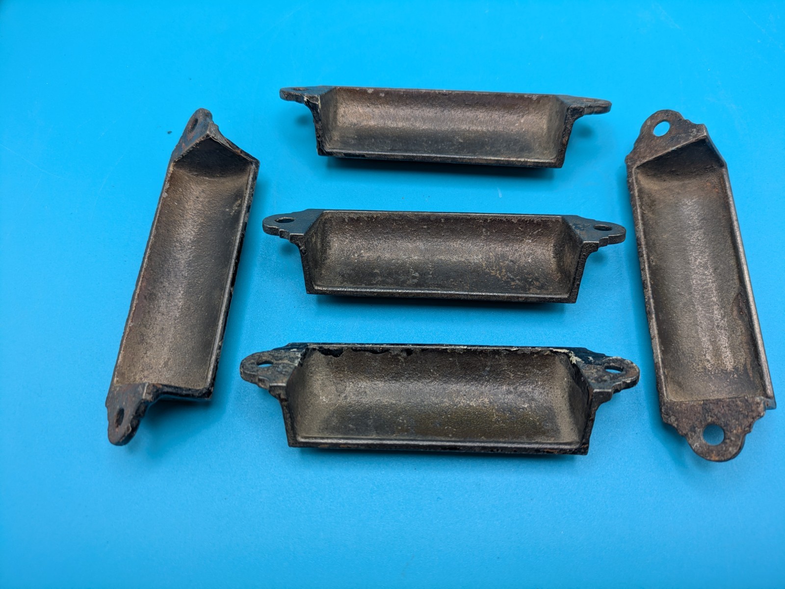 Antique Vintage Victorian Ornate Cast Iron Bin Drawer Pulls Lot Of 7