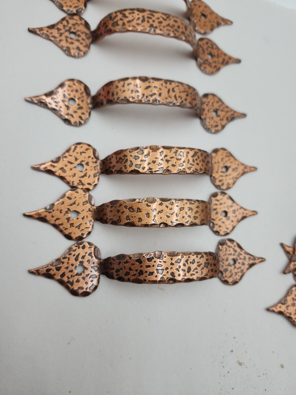 NEW NOS 21 Vintage 3.5 in. center hammered Copper Ajax drawer pulls drawer