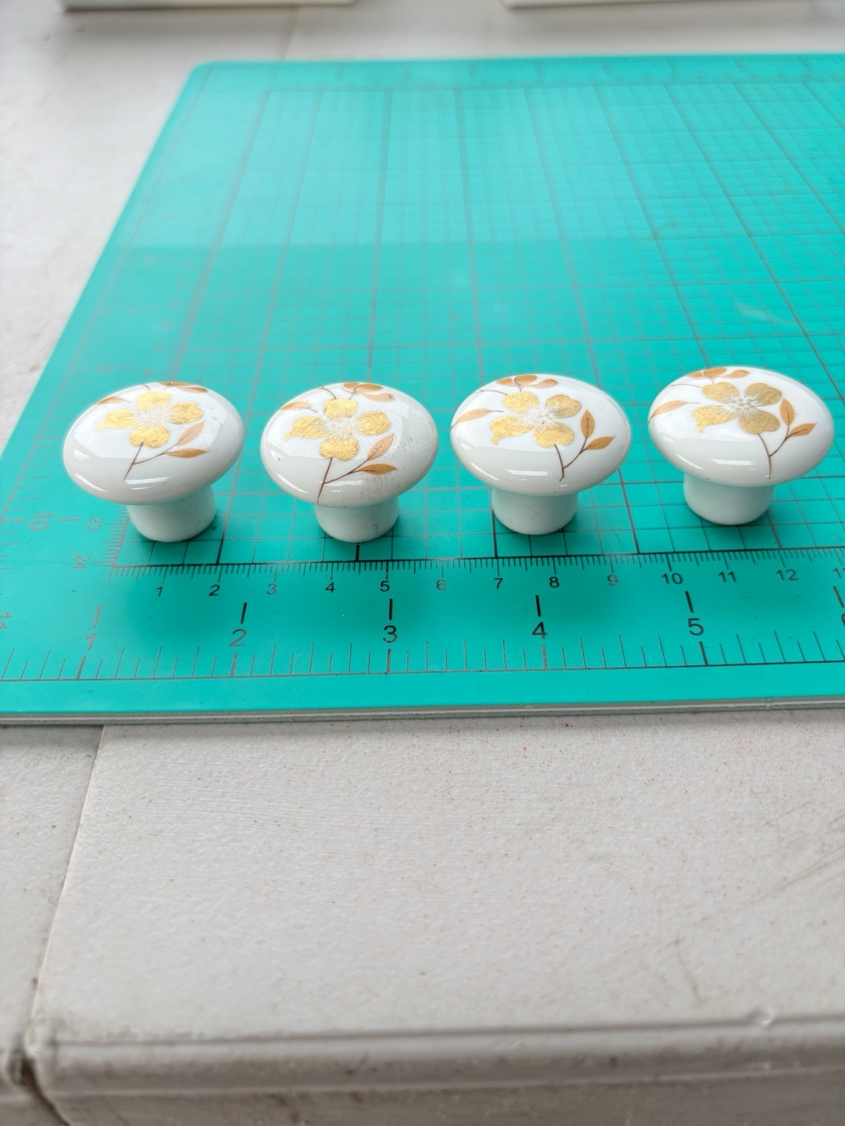 Vintage White Porcelain Cabinet Drawer Door Knobs Pulls Japanese Gold Flower