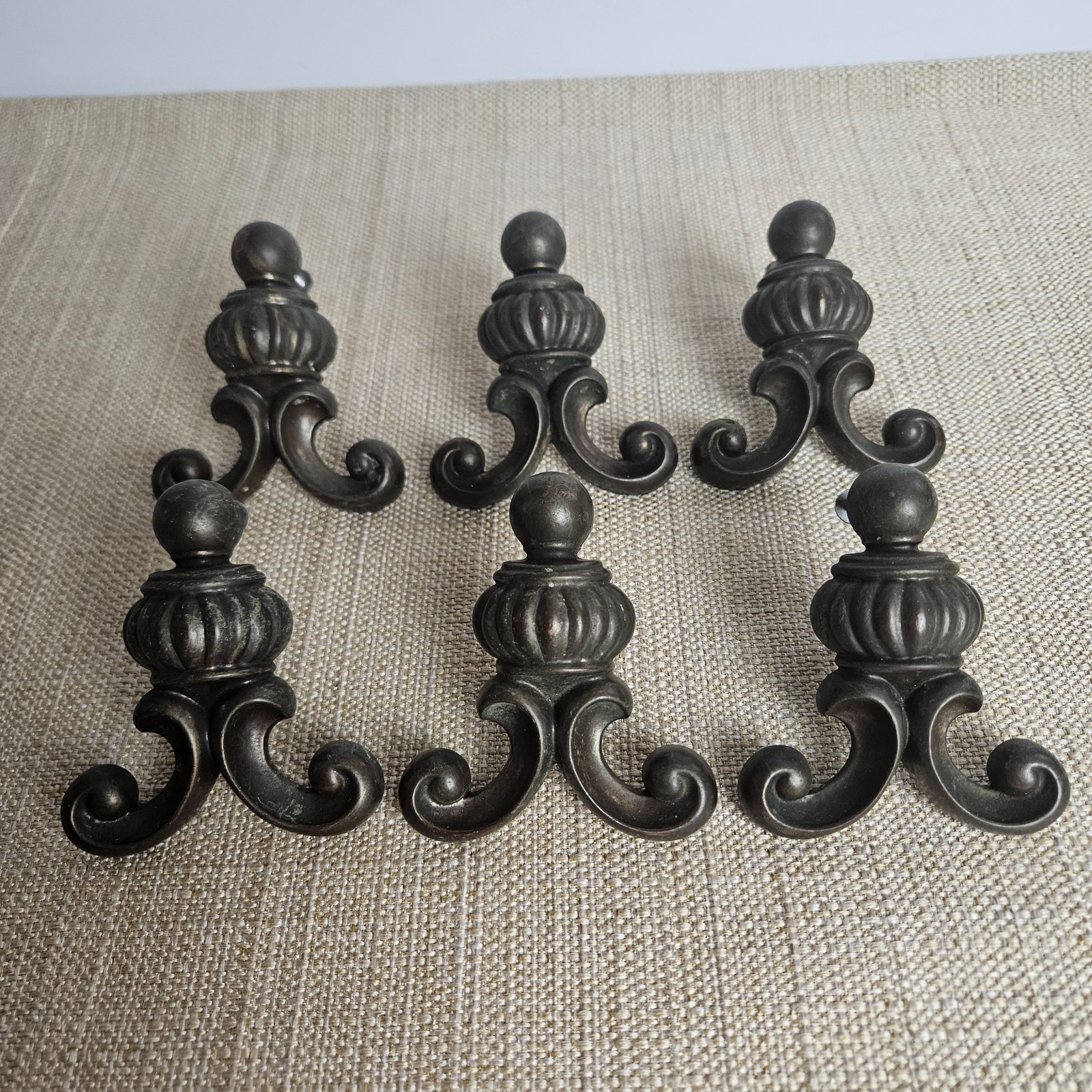 Ornate Drawer Pull Handles Set 6 Antique Bronze Tone Cabinet Hardware Scroll