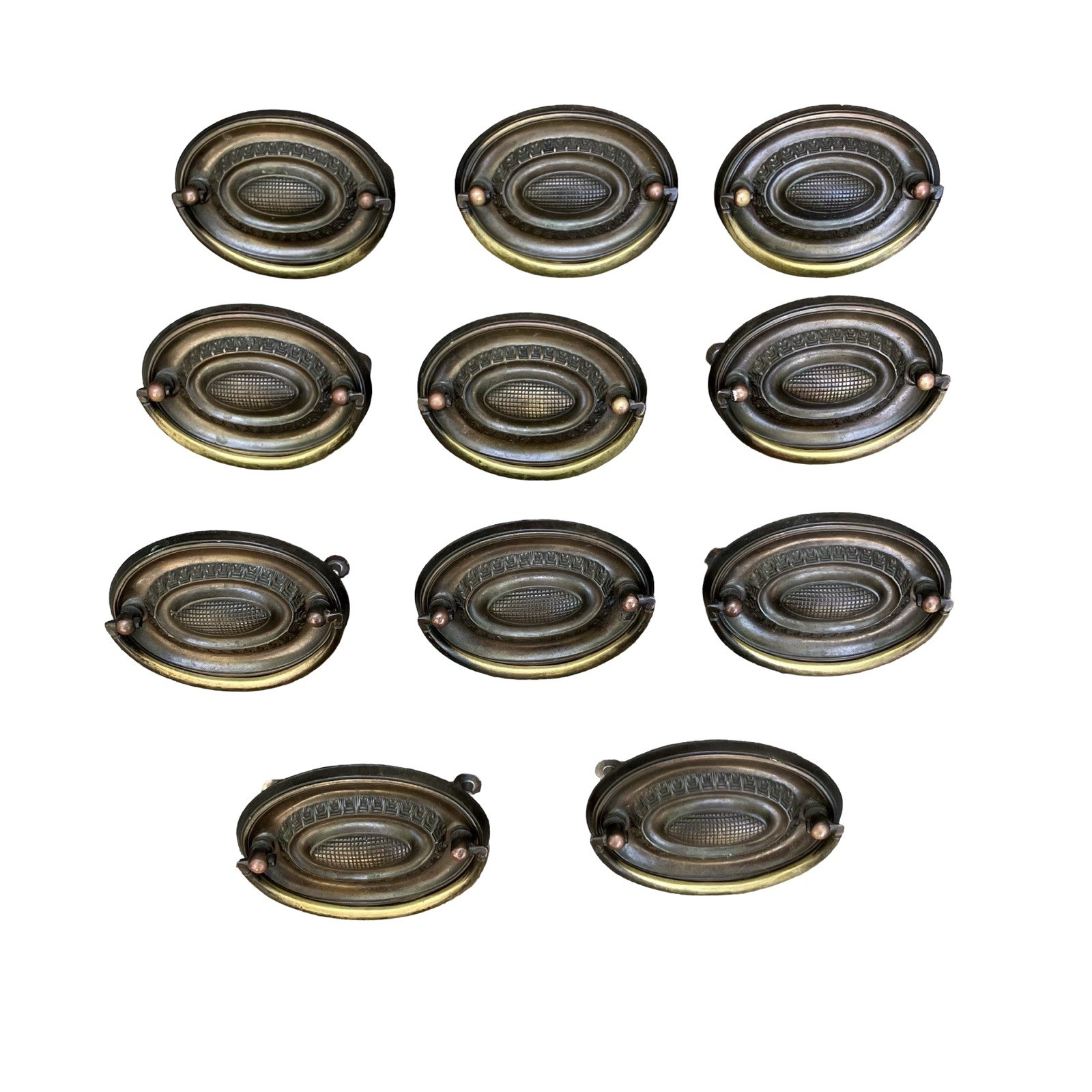 Antique Oval Drawer Pulls Handles w/Screws Set Of 9 Hepplewhite Style Reclaimed