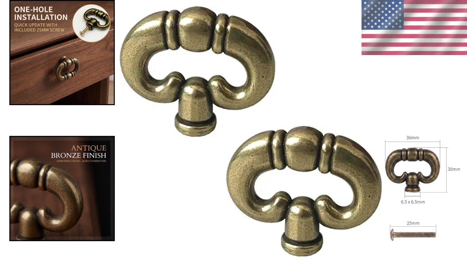 Elegant Antique Bronze Cabinet Knobs – Versatile Vintage Drawer Pulls 2 Pack