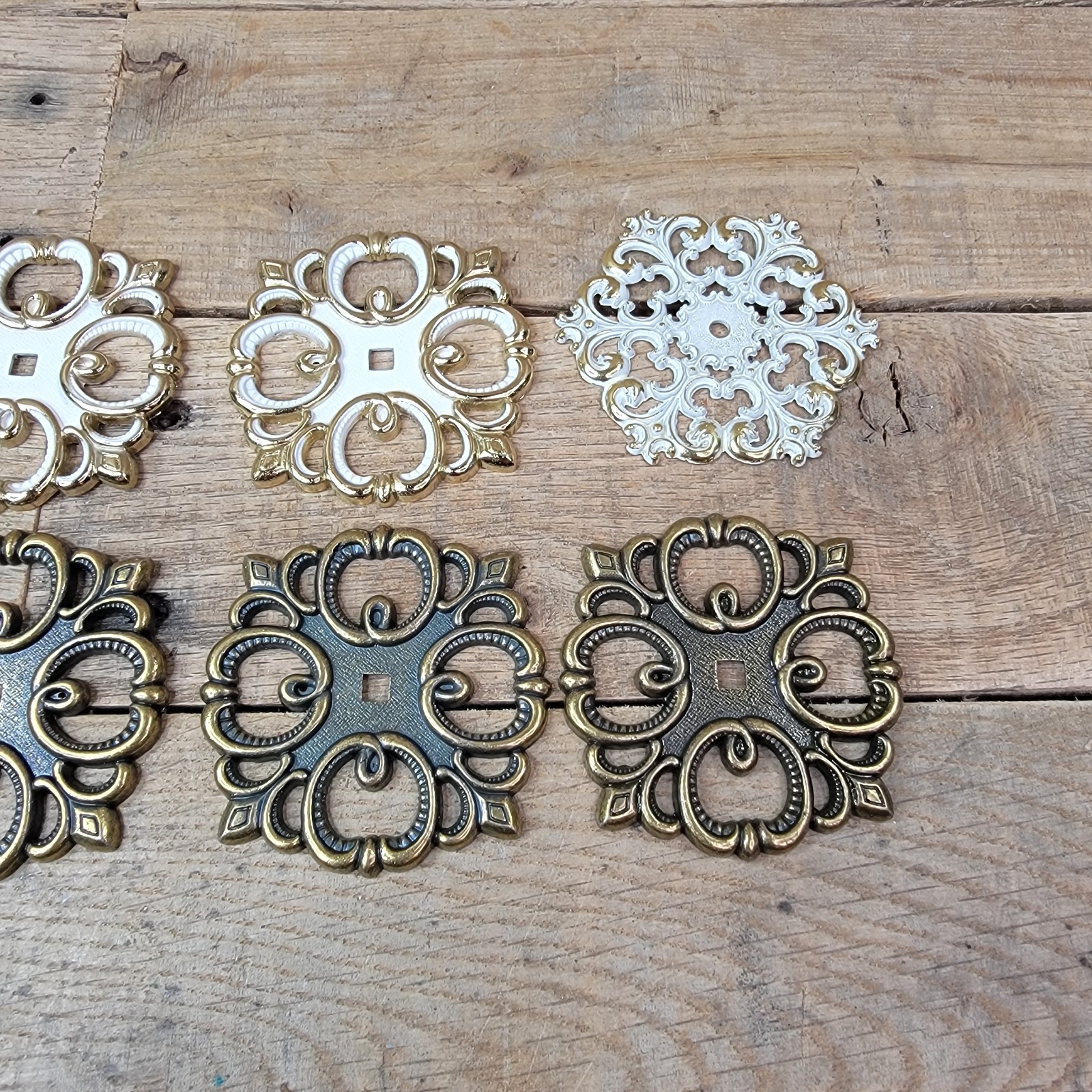 Lot 8 Vintage Drawer Backplates French Provincial White Brass Hardware