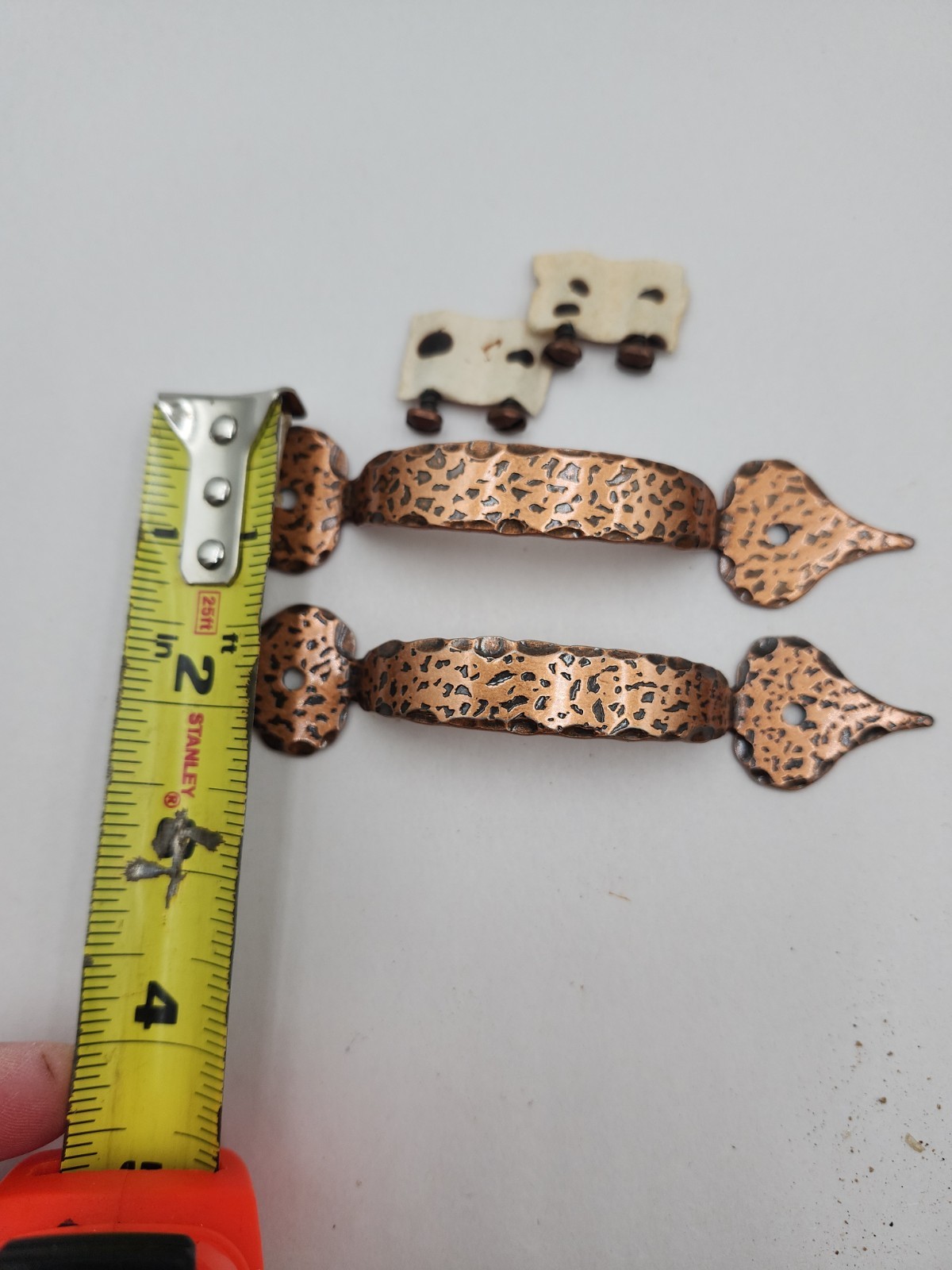 NEW NOS 21 Vintage 3.5 in. center hammered Copper Ajax drawer pulls drawer