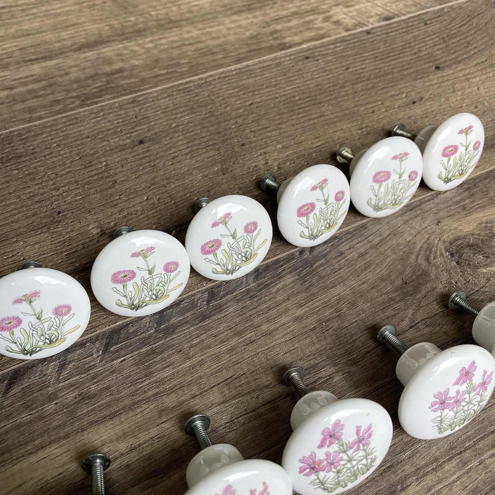 Vintage Lot of 11 Floral (2 Designs) Porcelain Cabinet Knobs Counterpoint Japan