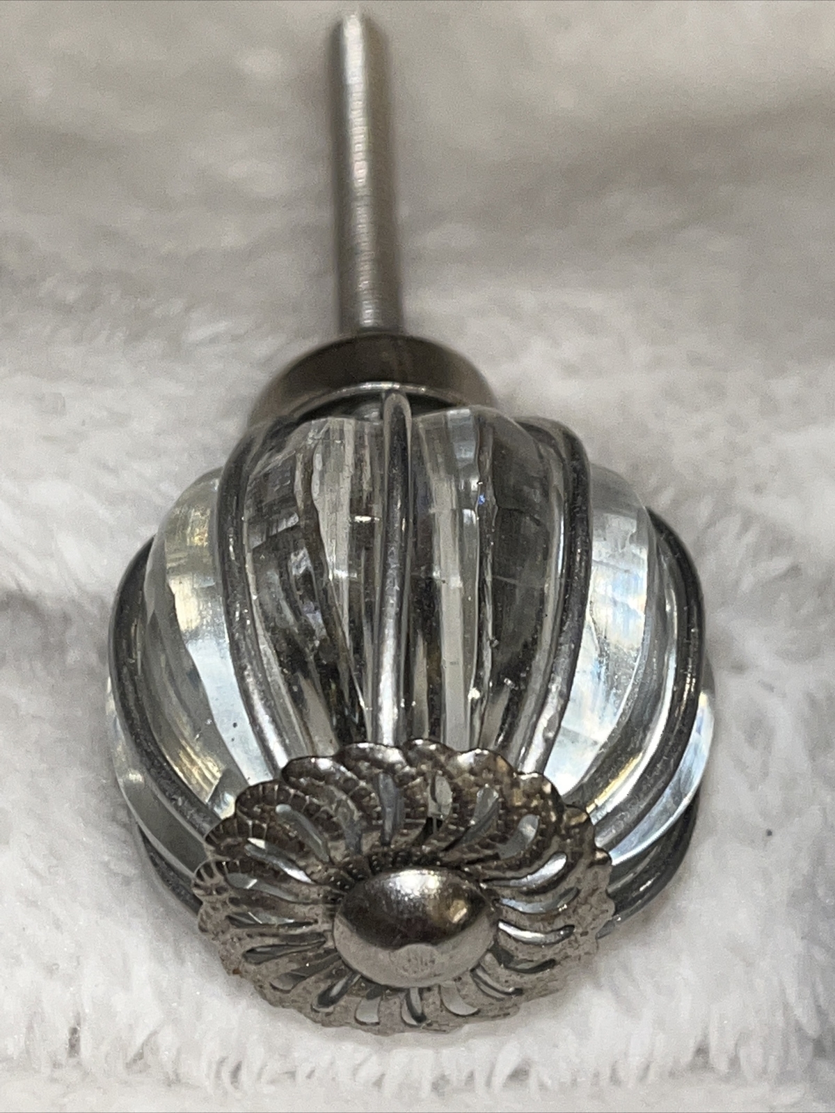 2 Clear Glass Drawer Pulls with Silver metal wrapping Around it, new