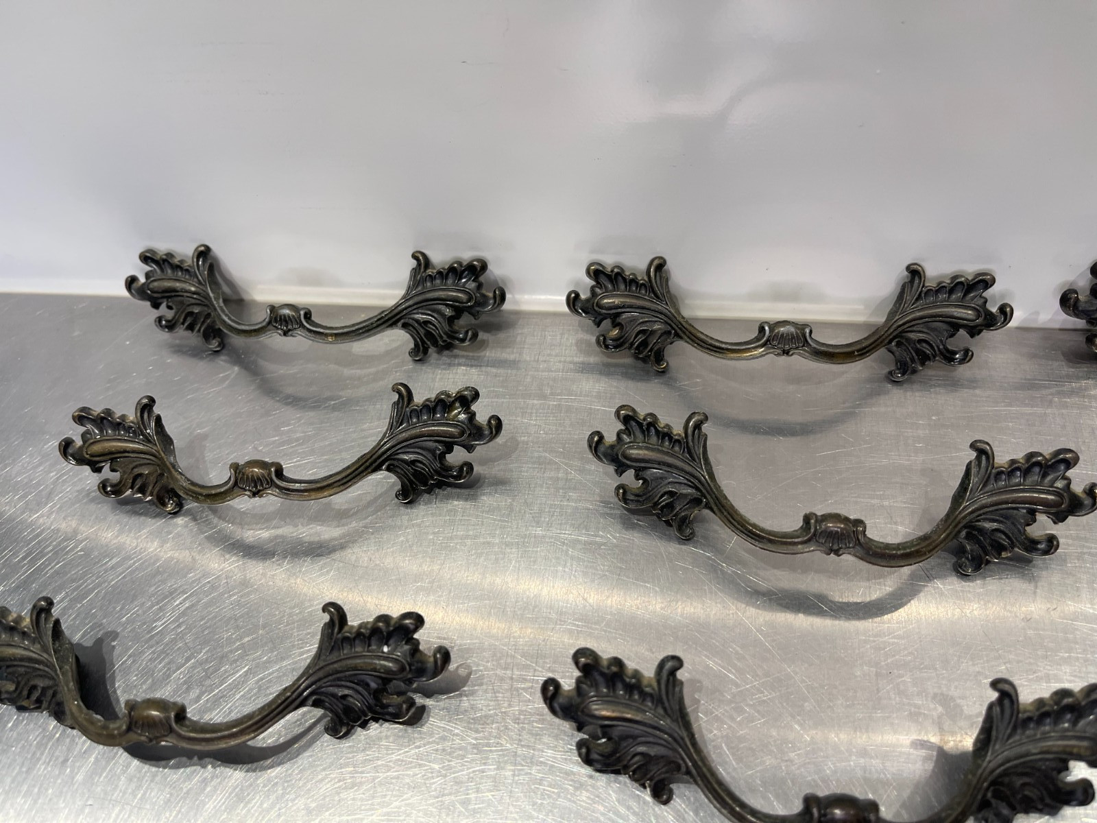 12 Used Vintage French Provincial Drawer Pulls Ornate Leaves 3” Allison Japan